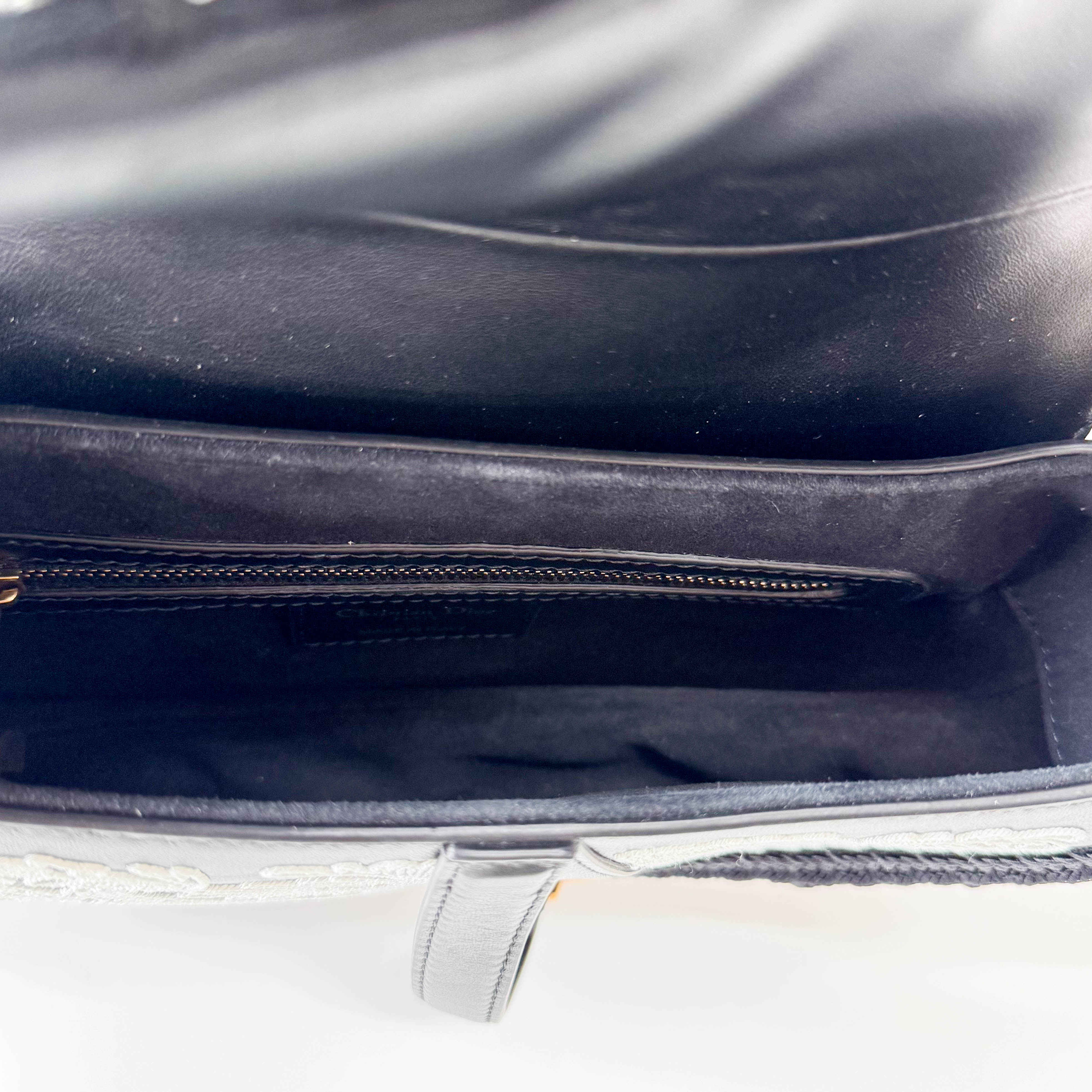 Rare Black Leather Embroidered Shoulder Bag