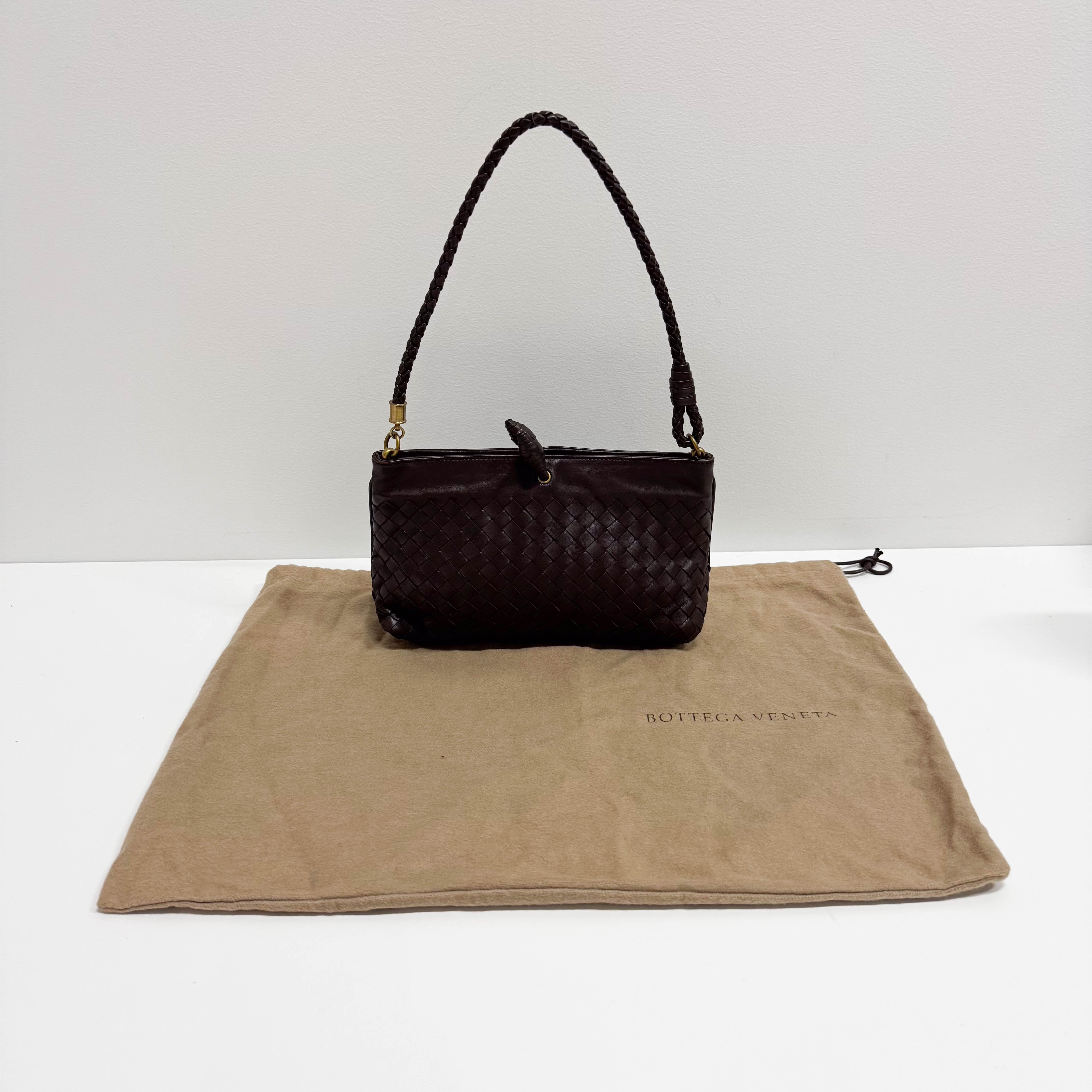 Intrecciato Brown Leather Shoulder Bag