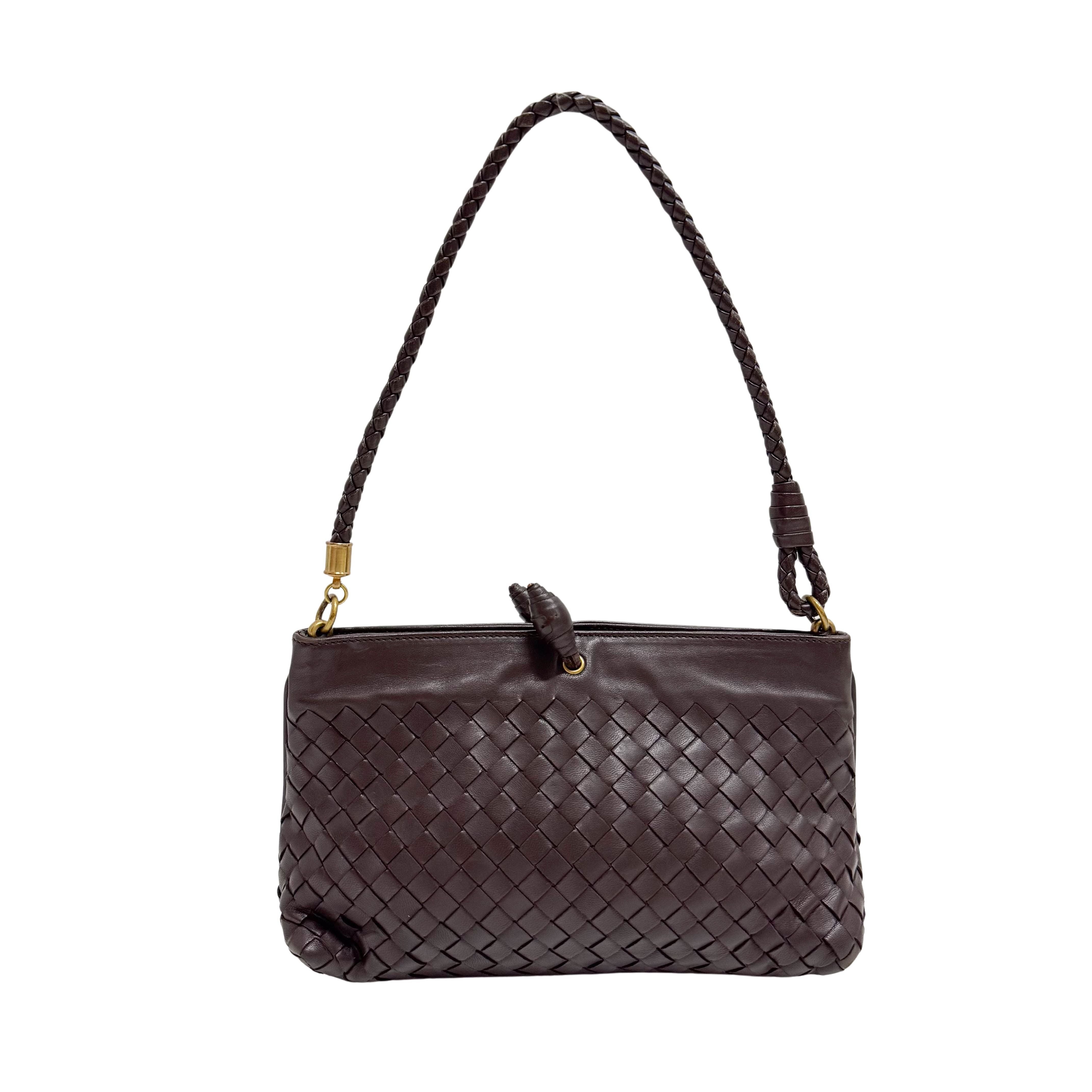 Intrecciato Brown Leather Shoulder Bag