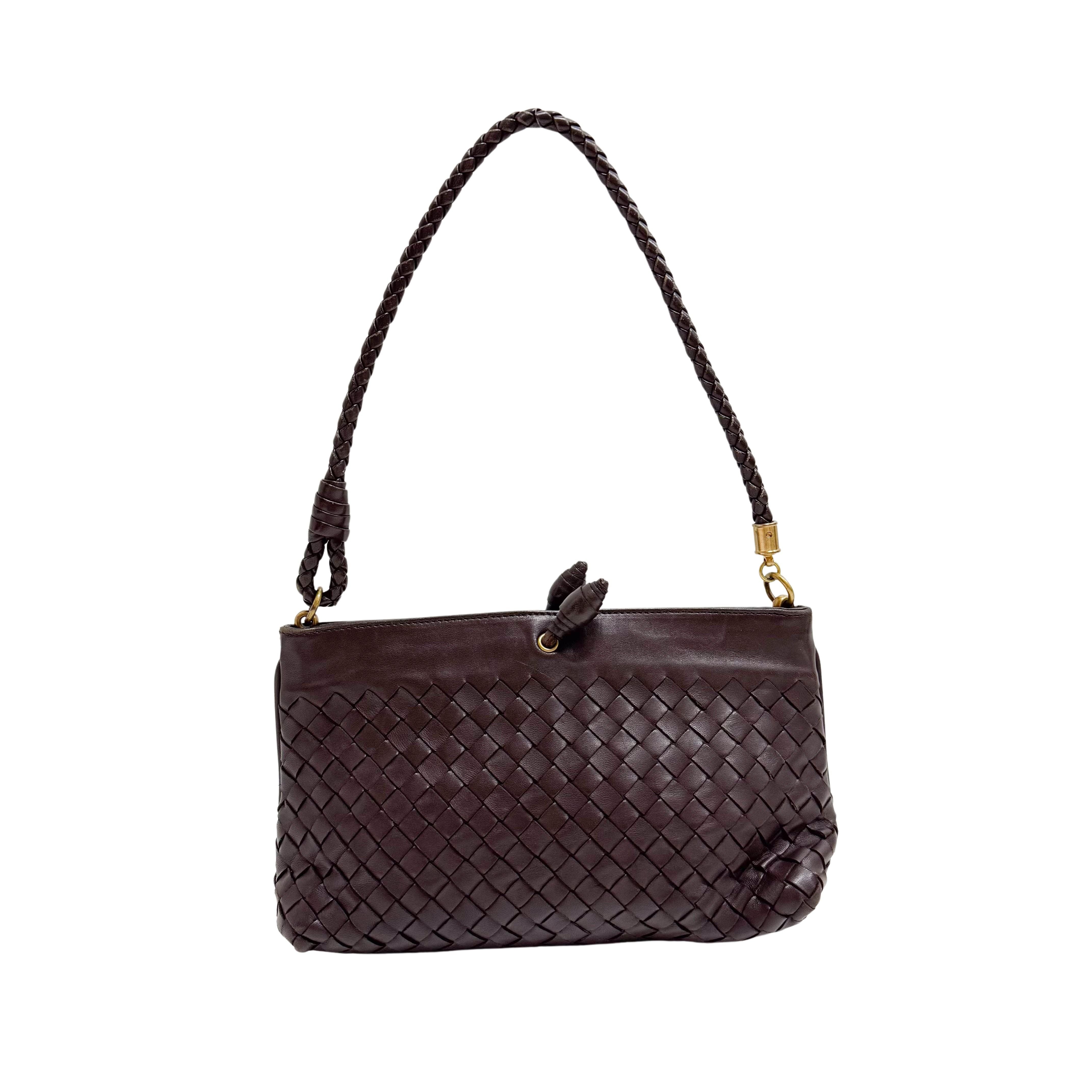 Intrecciato Brown Leather Shoulder Bag