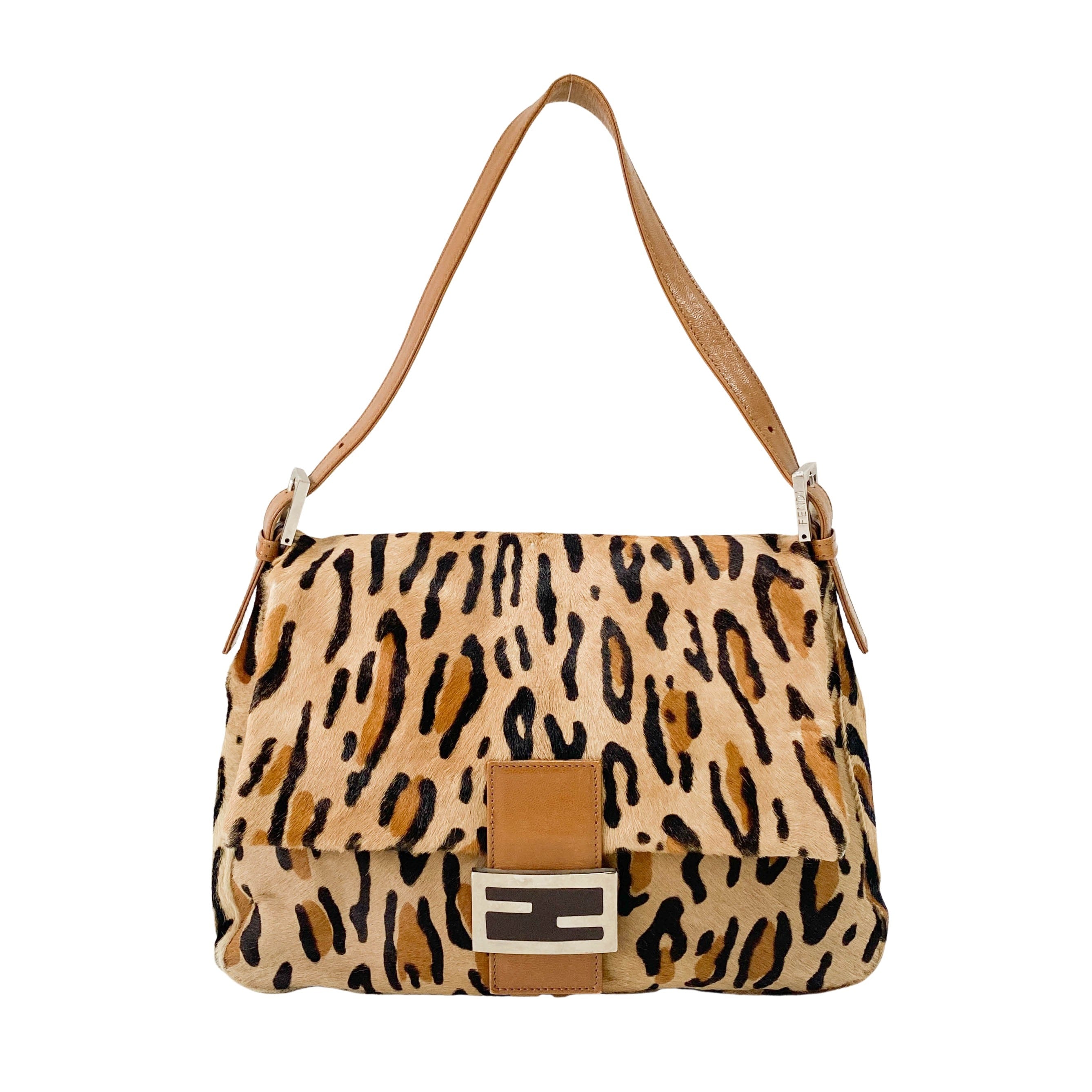 Mamma Baguette Brown Leopard Print Pony Hair Shoulder Bag