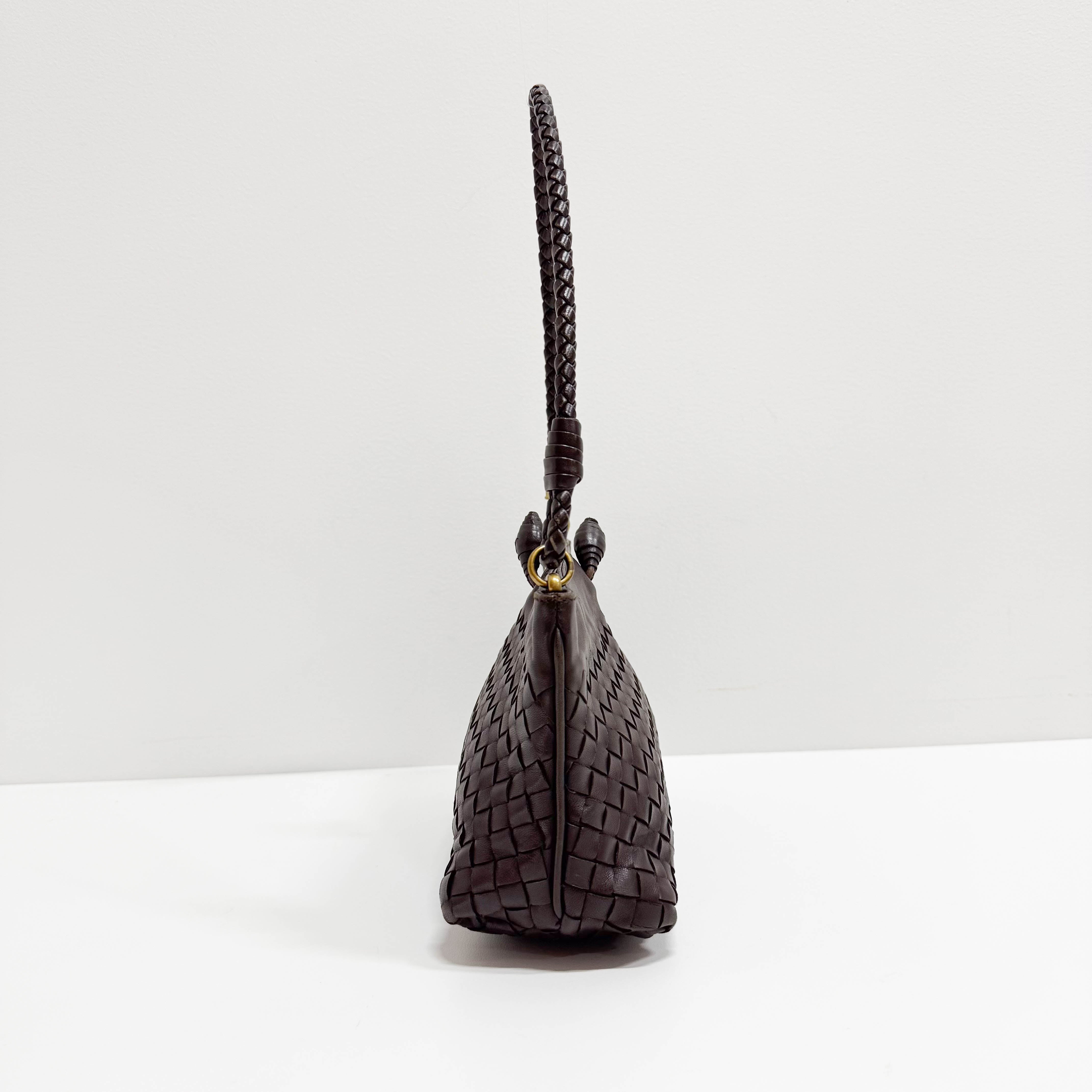 Intrecciato Brown Leather Shoulder Bag