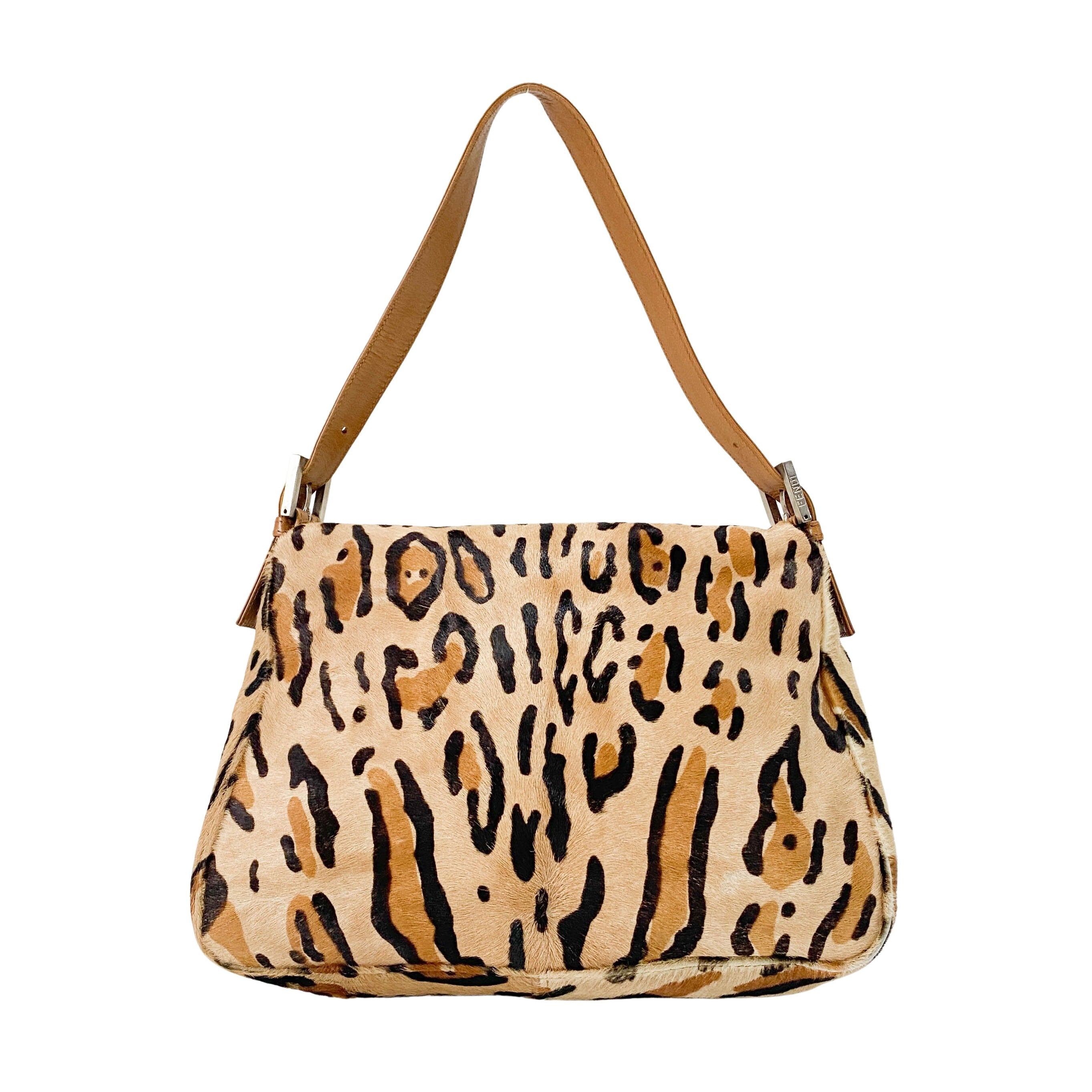Mamma Baguette Brown Leopard Print Pony Hair Shoulder Bag