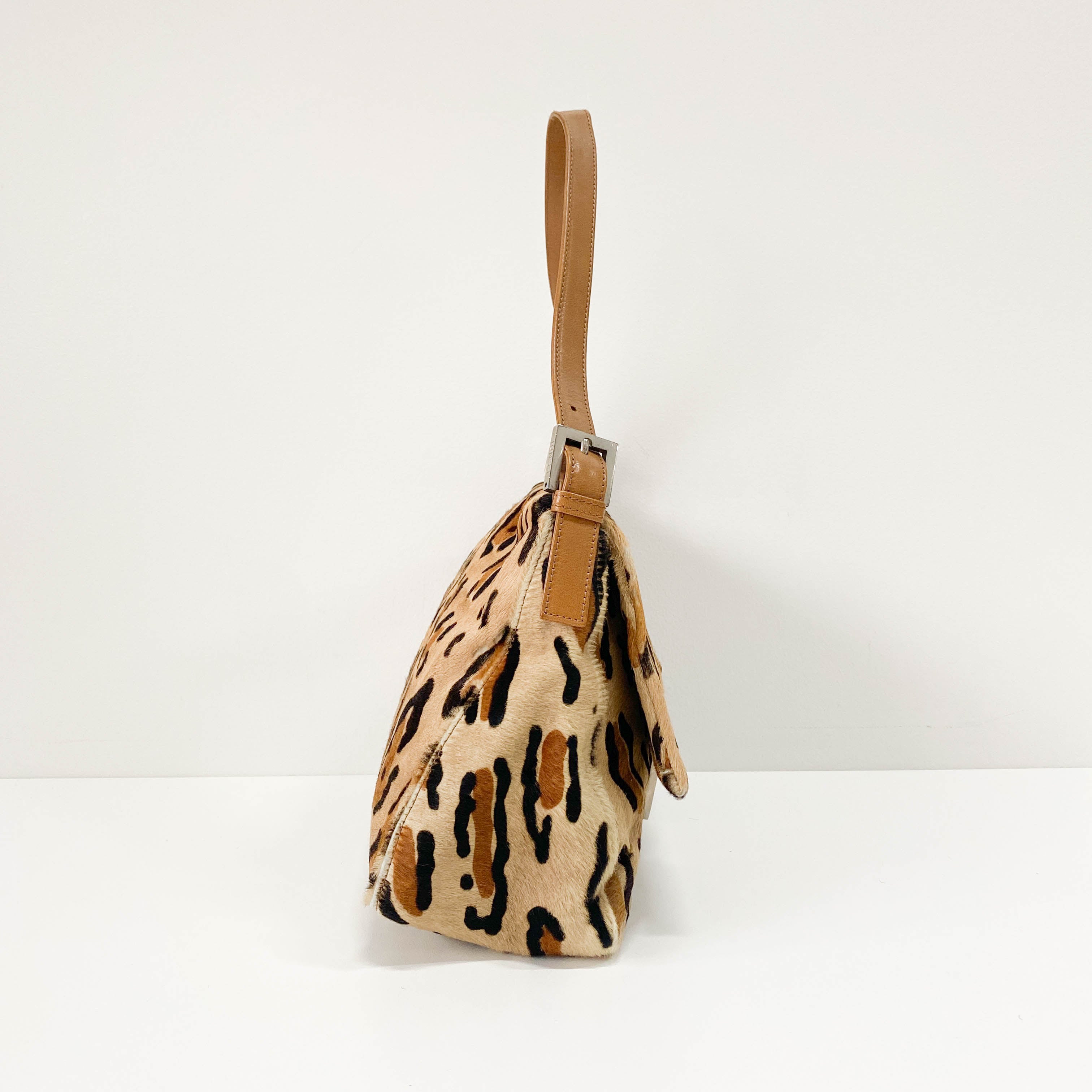 Mamma Baguette Brown Leopard Print Pony Hair Shoulder Bag