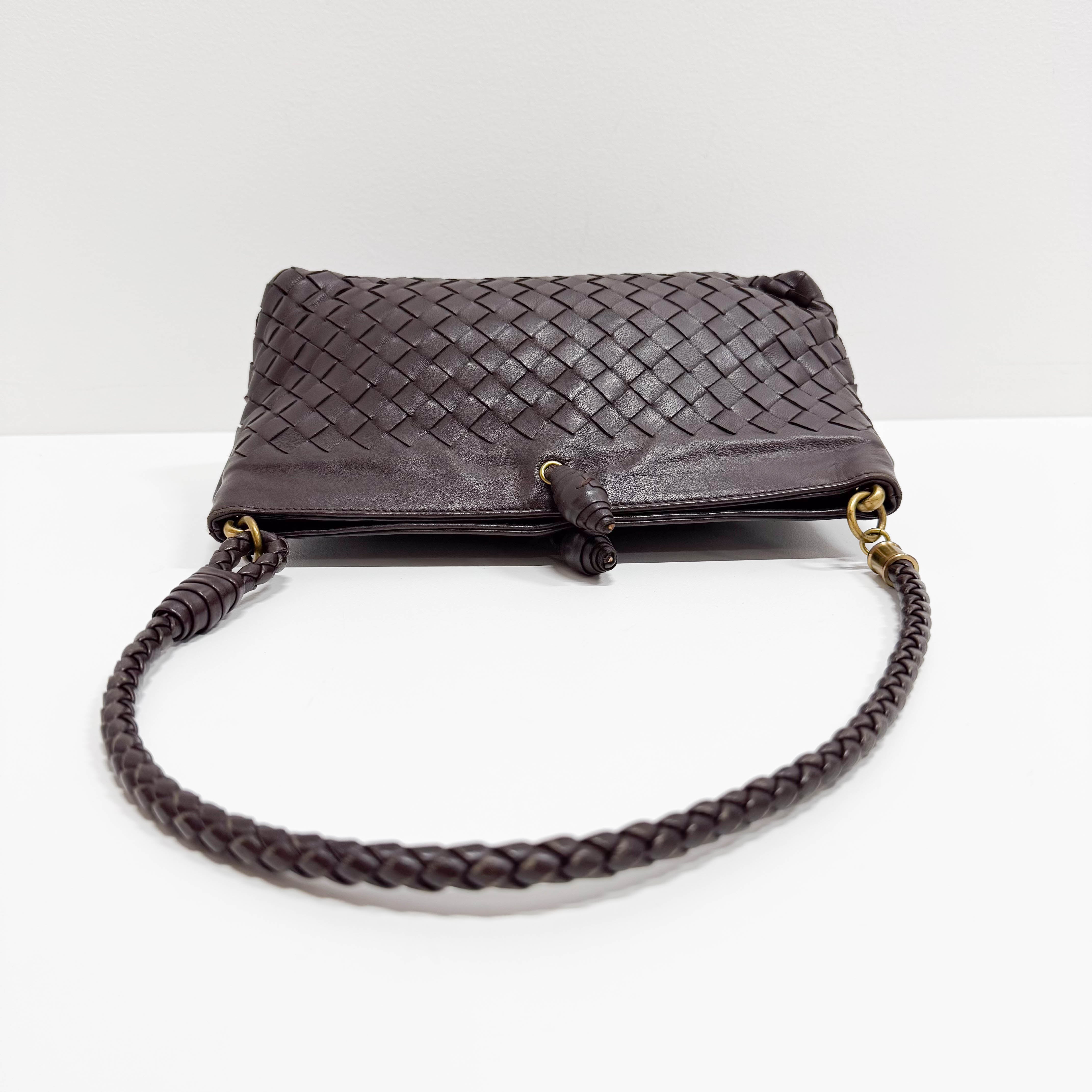 Intrecciato Brown Leather Shoulder Bag