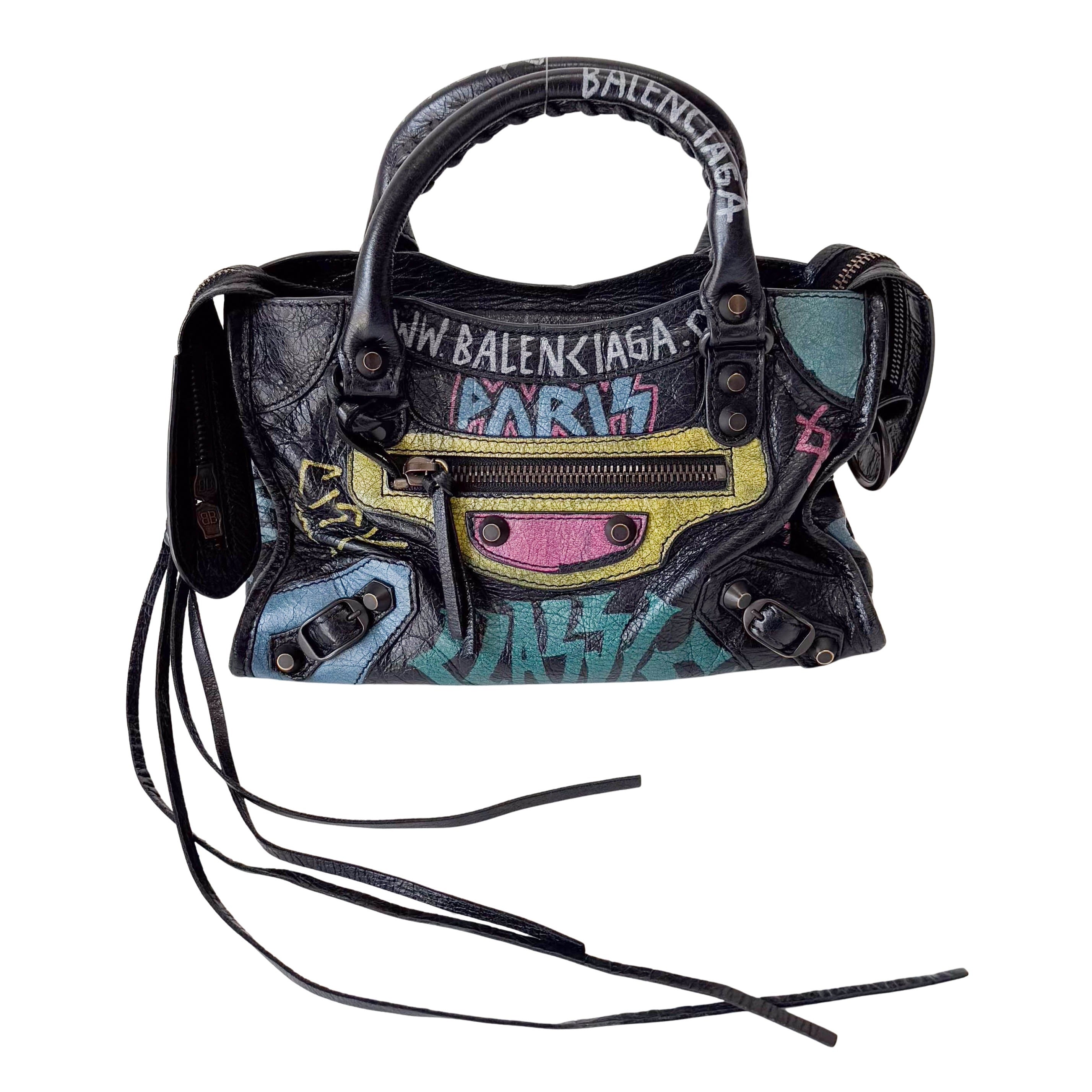 The City Graffiti Mini Black Leather Bag