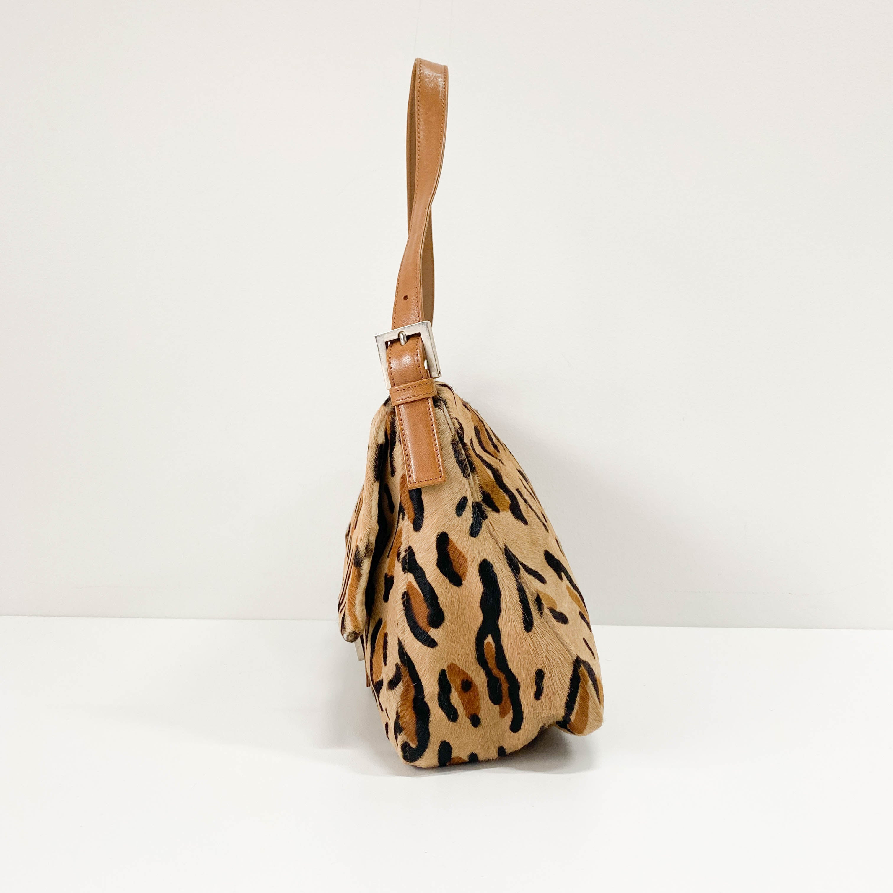 Mamma Baguette Brown Leopard Print Pony Hair Shoulder Bag