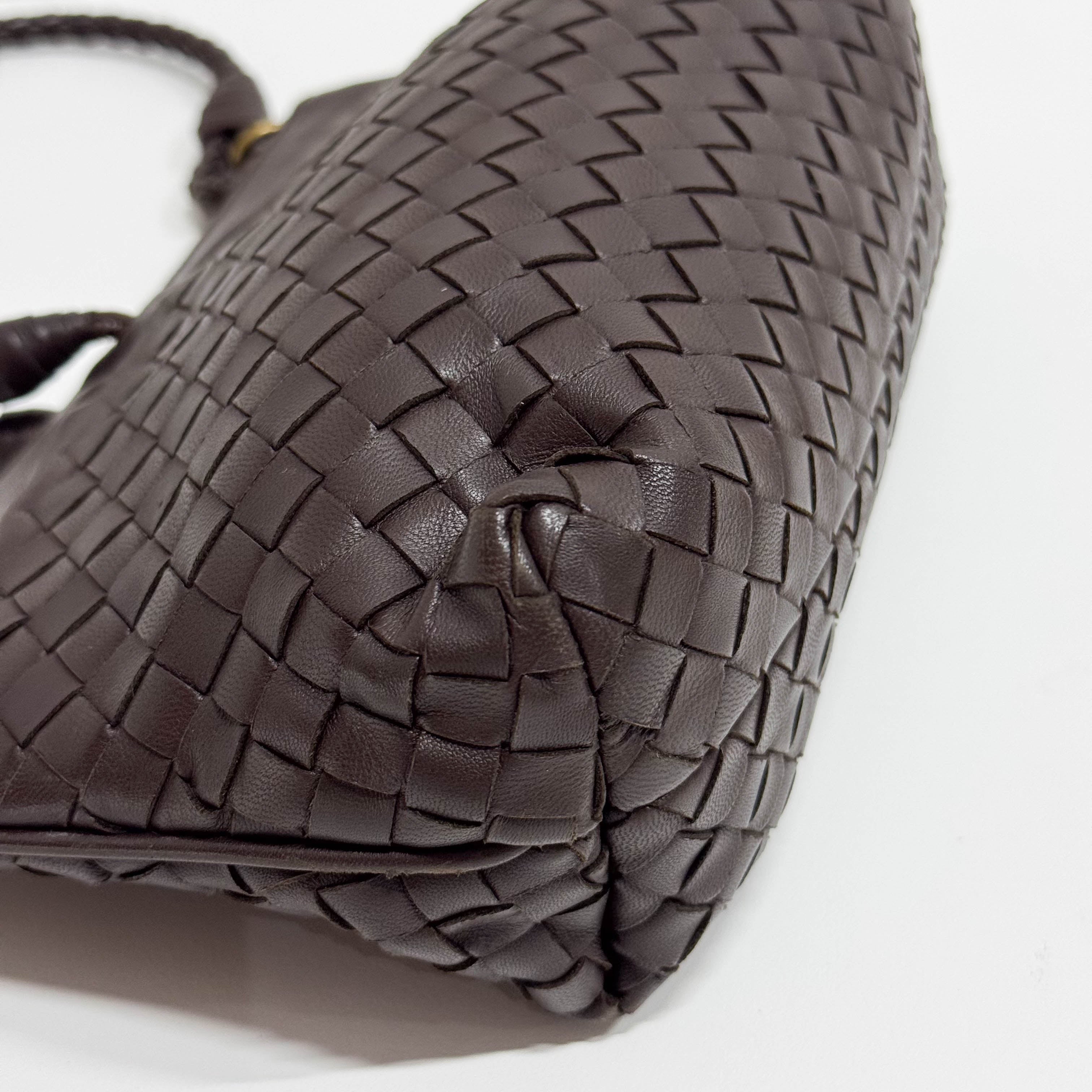 Intrecciato Brown Leather Shoulder Bag