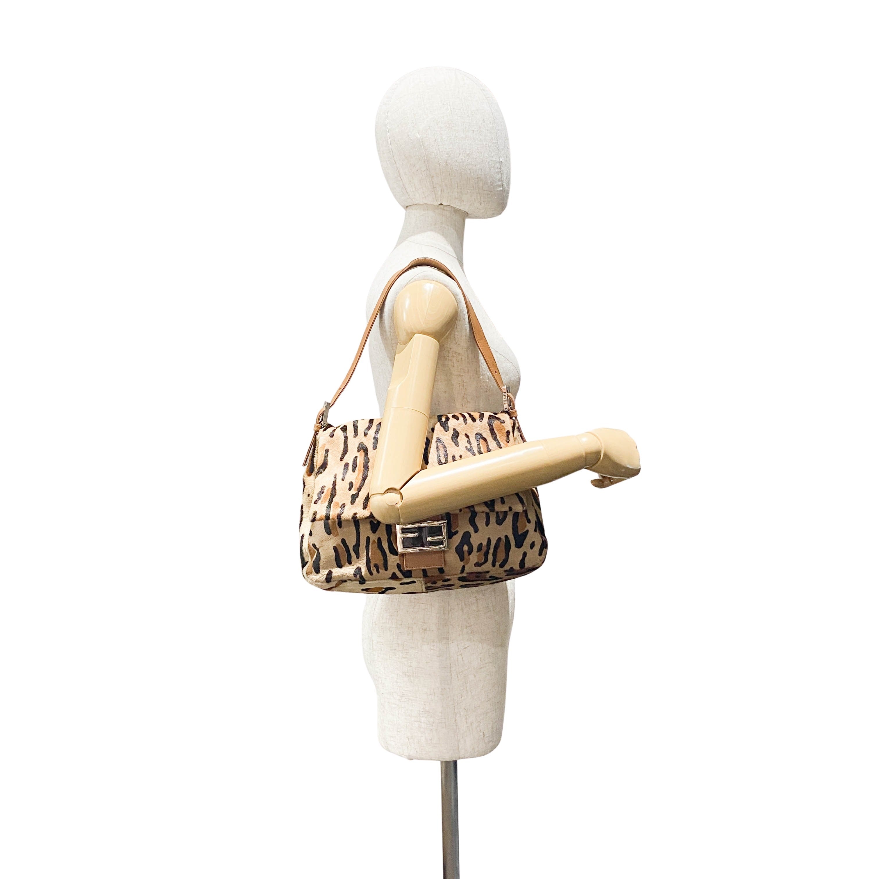 Mamma Baguette Brown Leopard Print Pony Hair Shoulder Bag