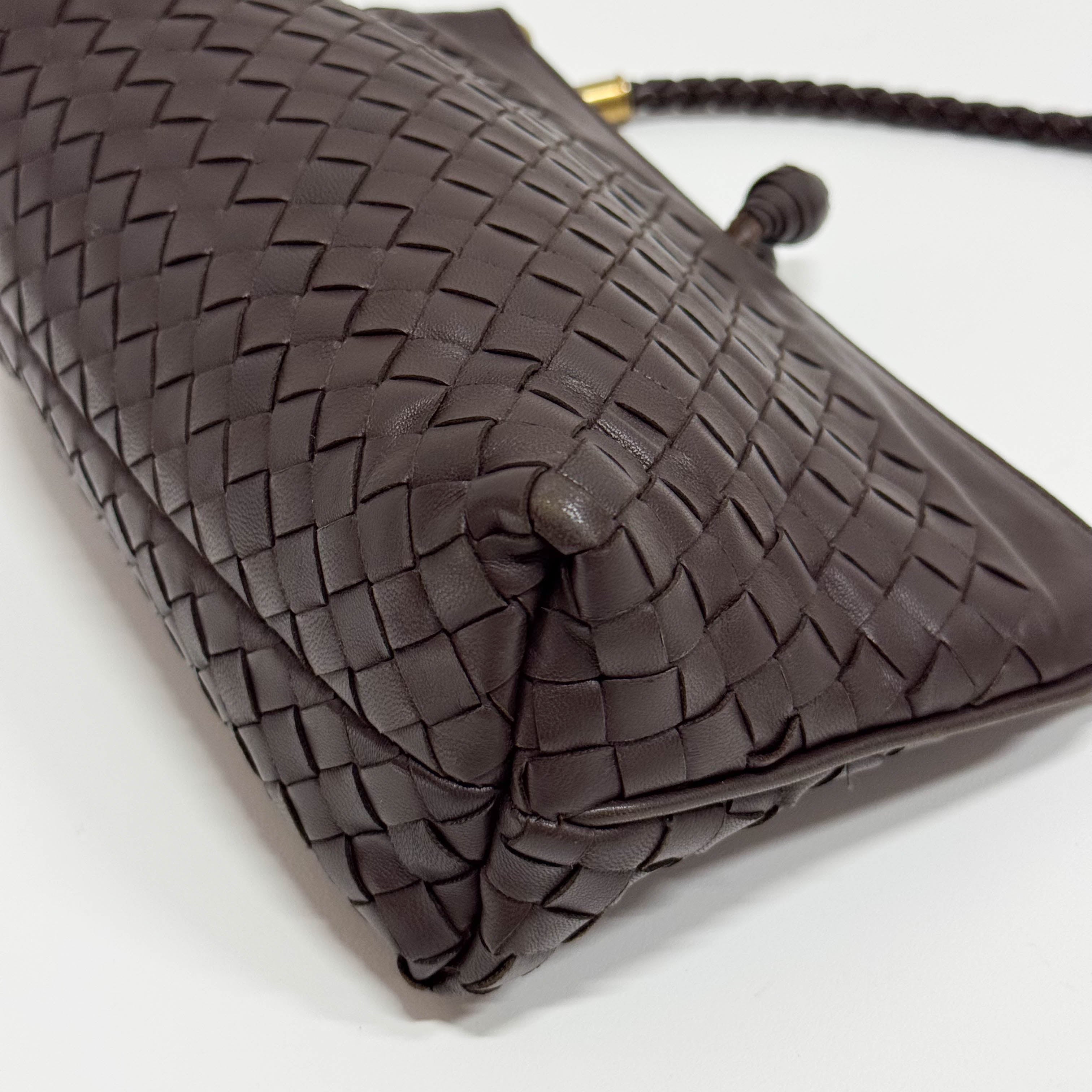 Intrecciato Brown Leather Shoulder Bag