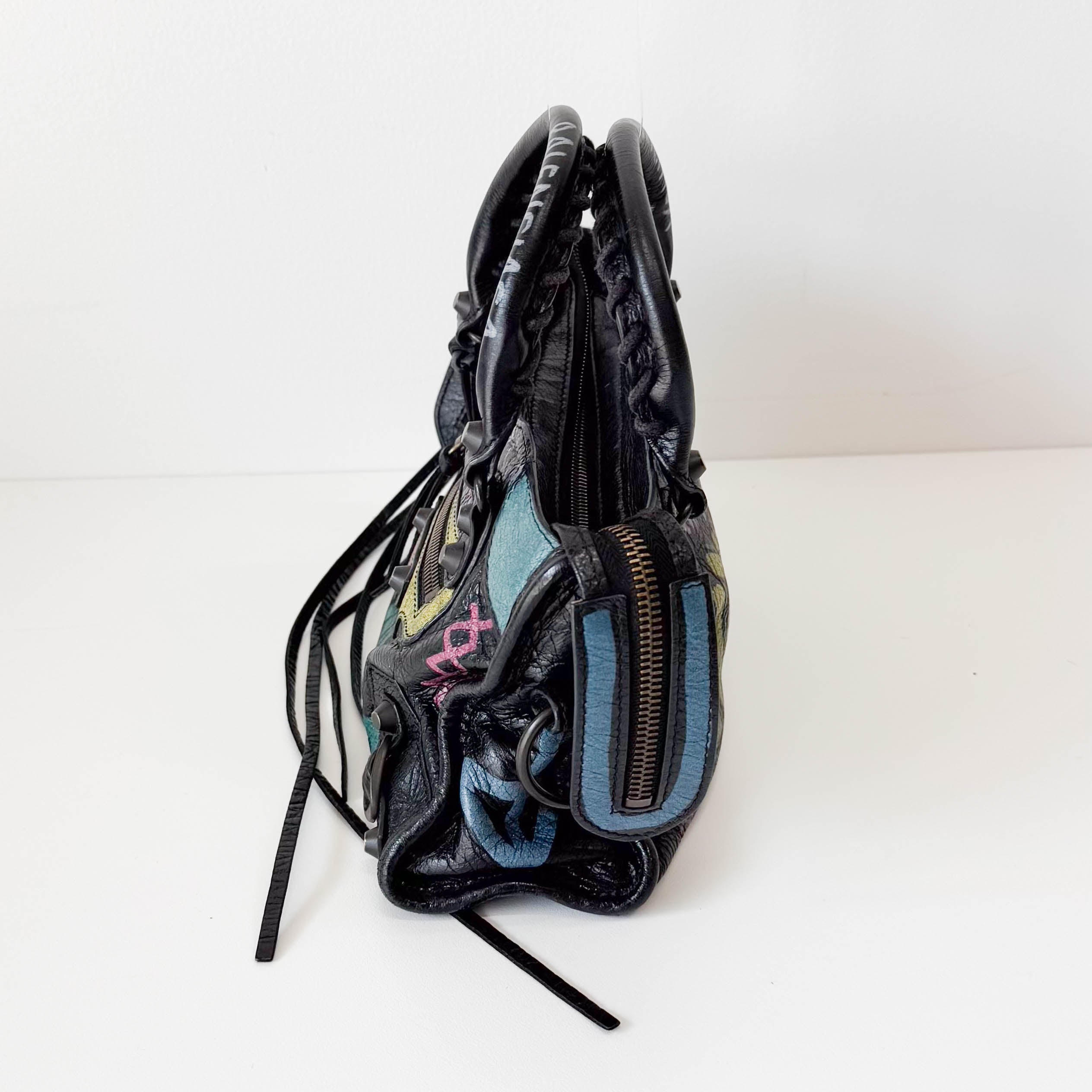 The City Graffiti Mini Black Leather Bag