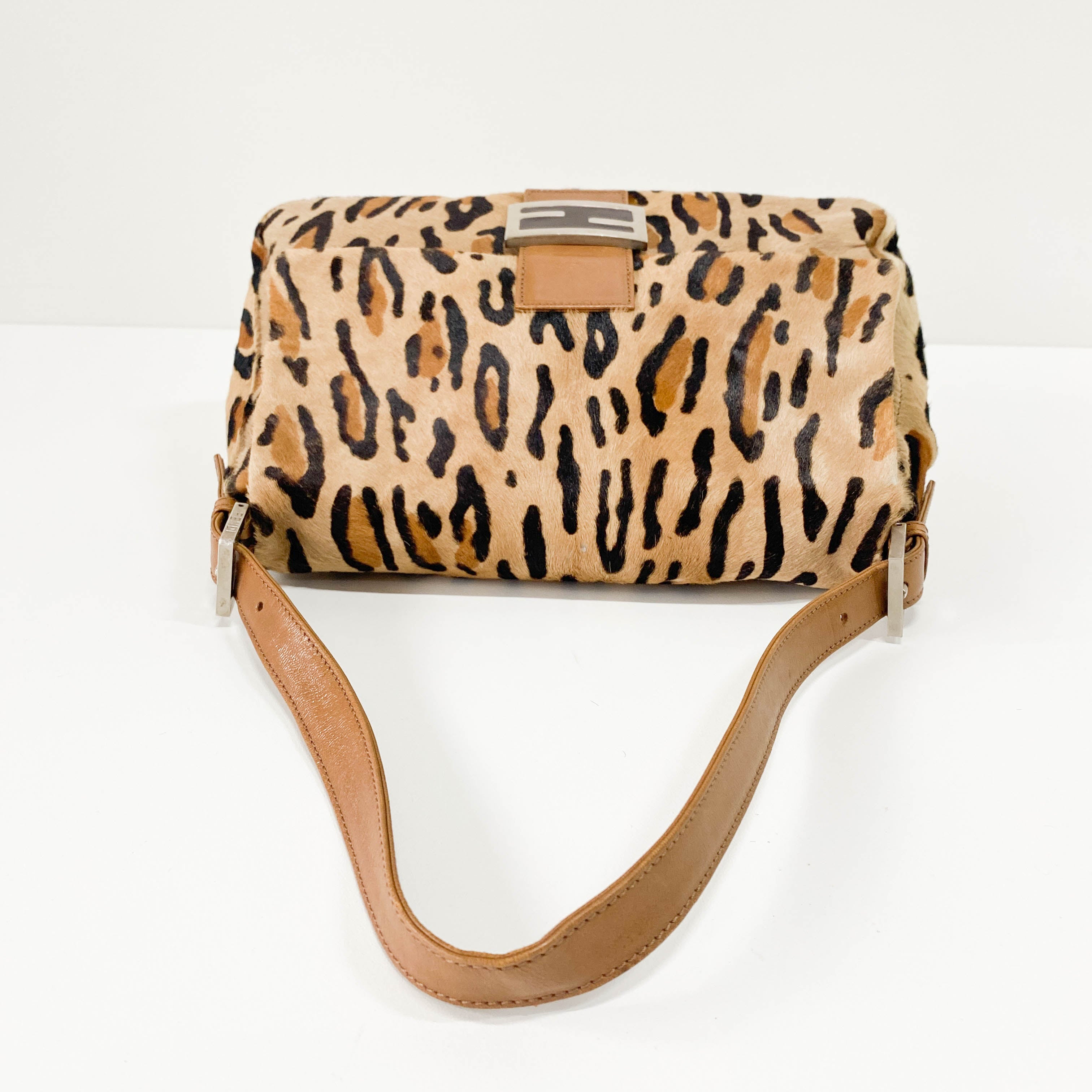 Mamma Baguette Brown Leopard Print Pony Hair Shoulder Bag