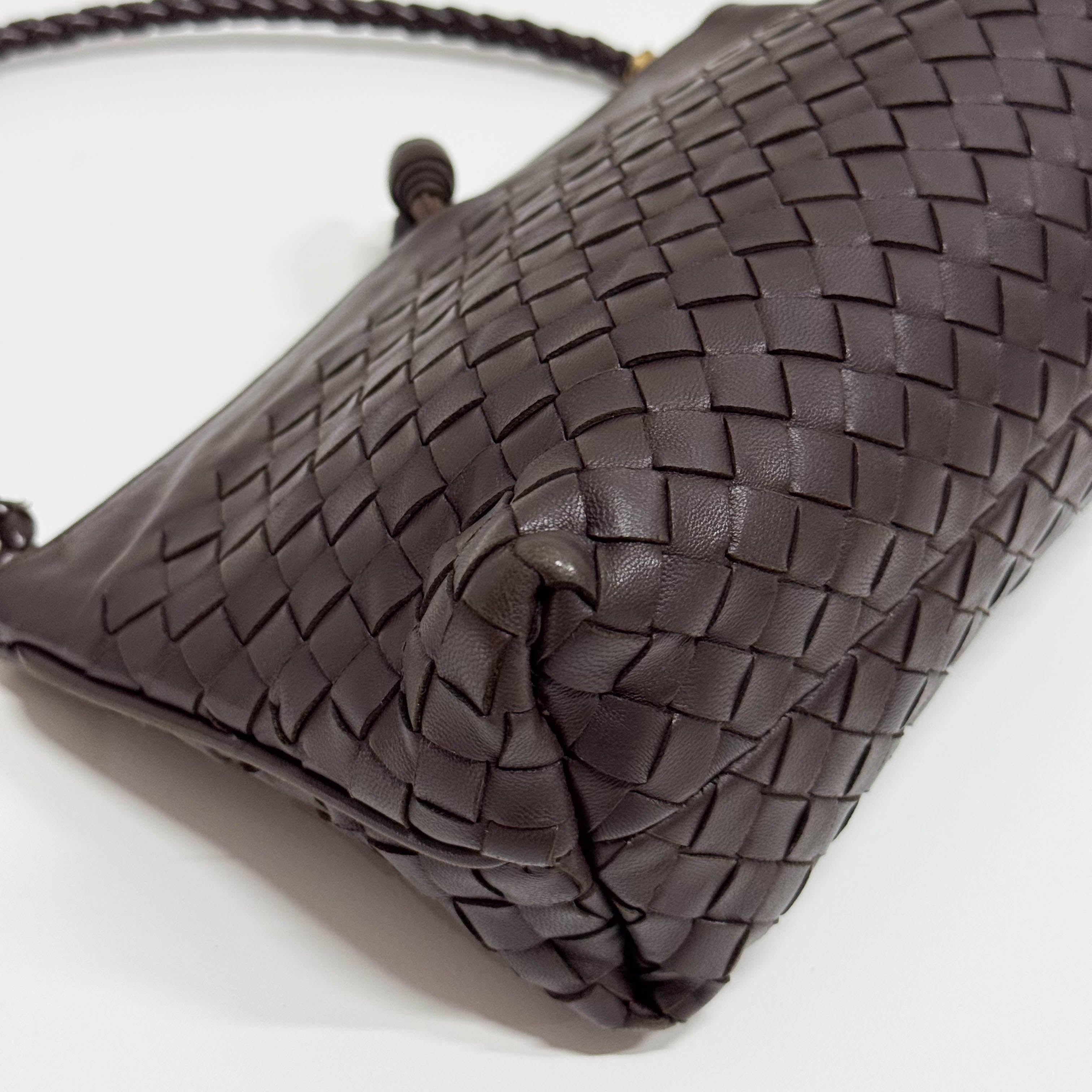 Intrecciato Brown Leather Shoulder Bag