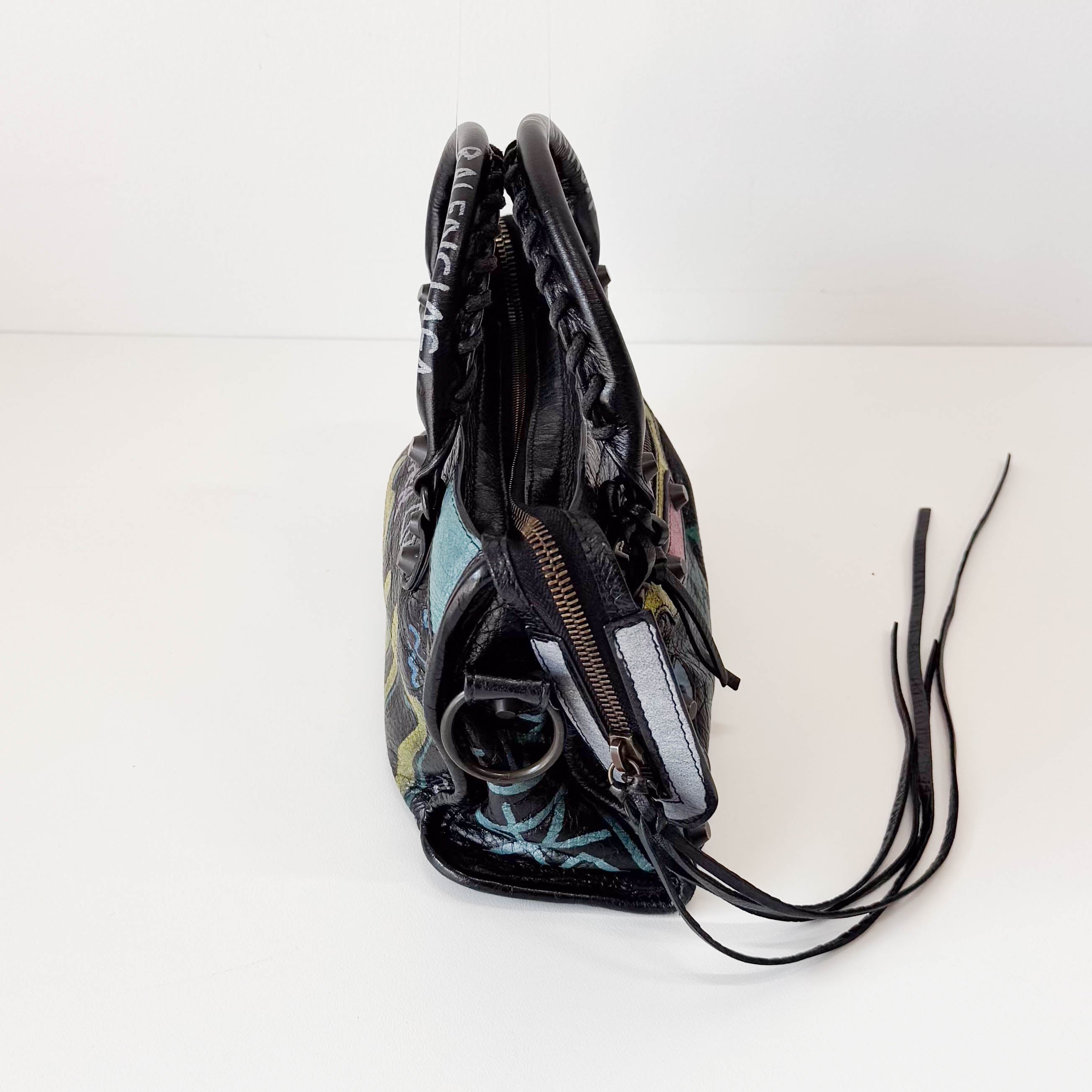 The City Graffiti Mini Black Leather Bag