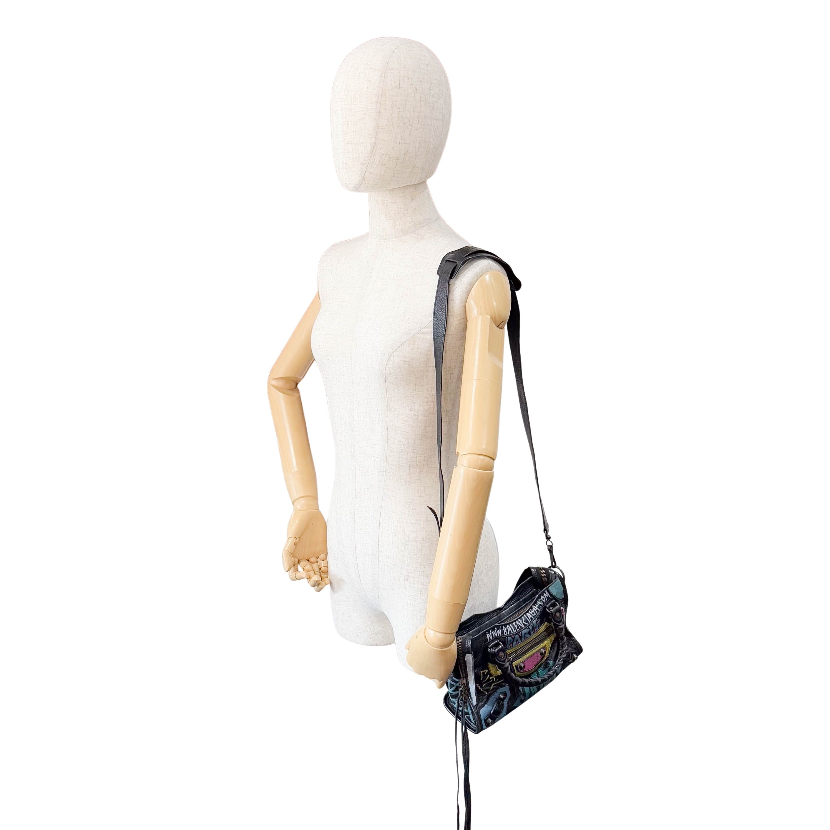 The City Graffiti Mini Black Leather Bag