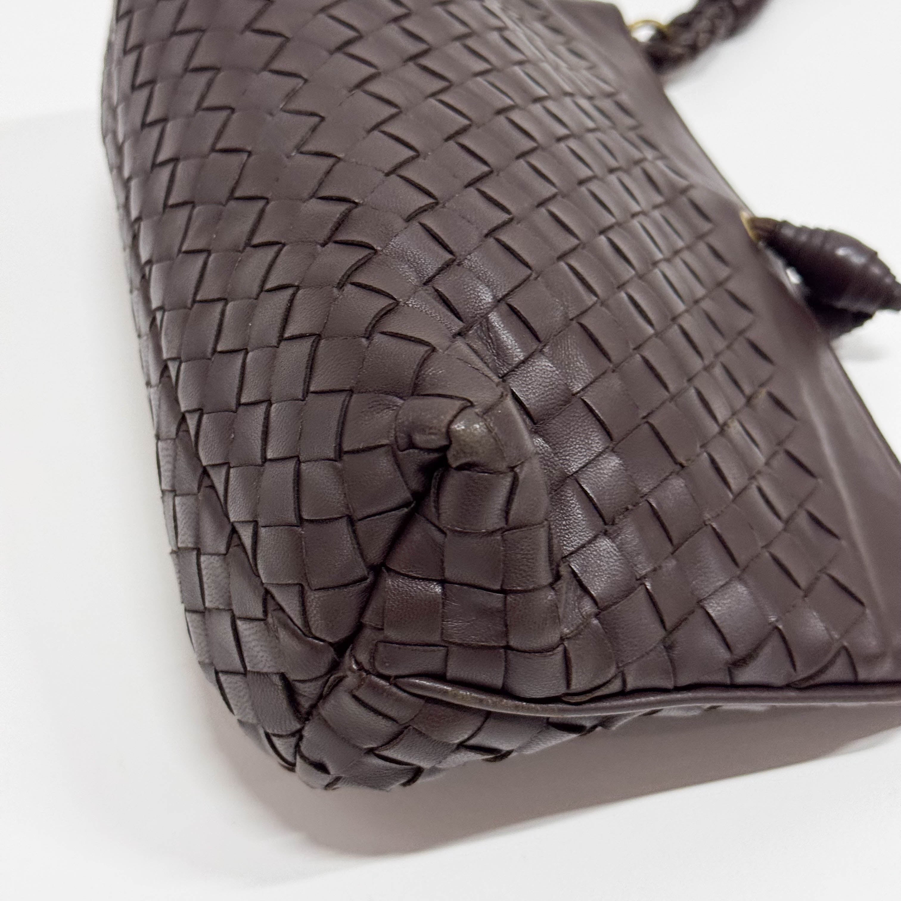 Intrecciato Brown Leather Shoulder Bag