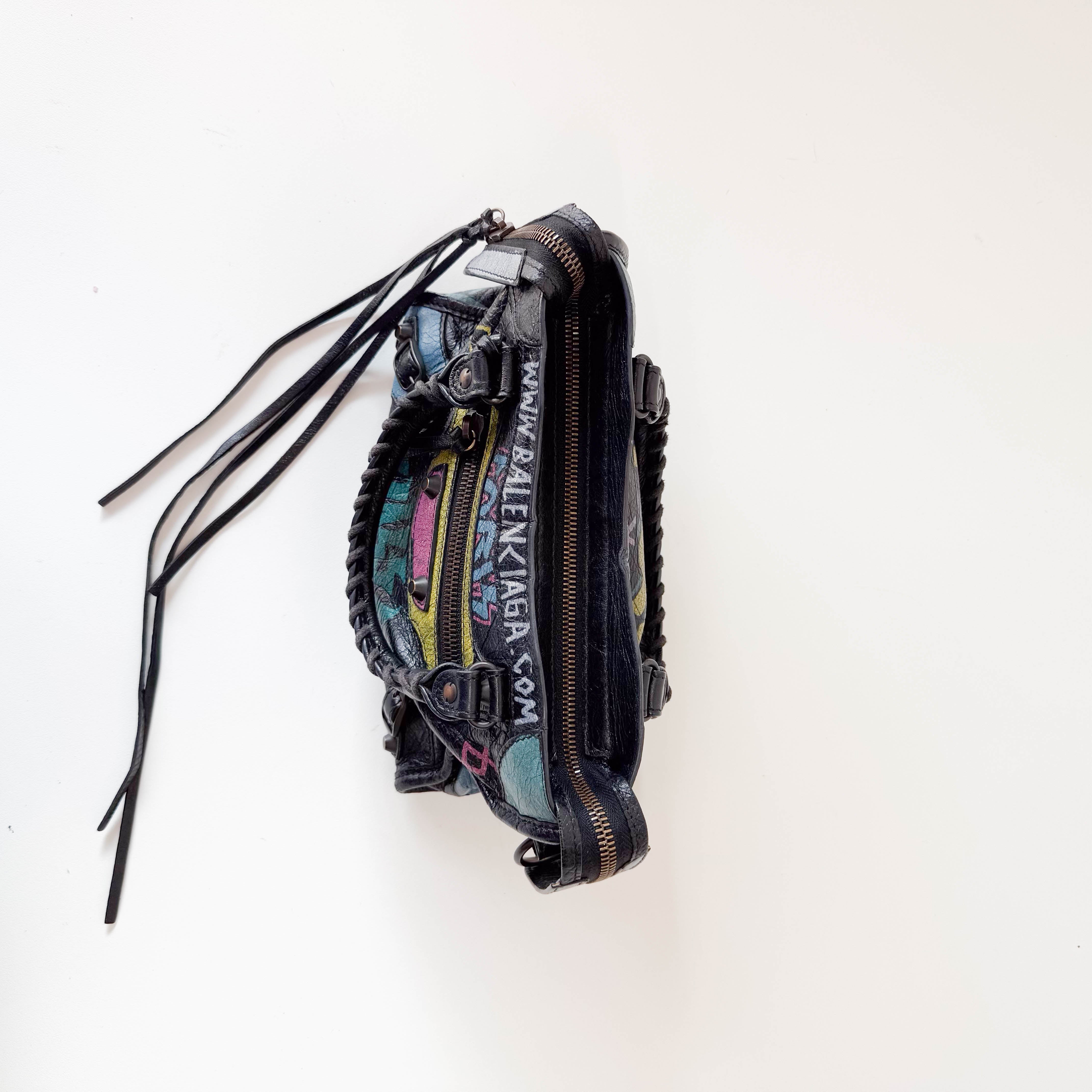 The City Graffiti Mini Black Leather Bag