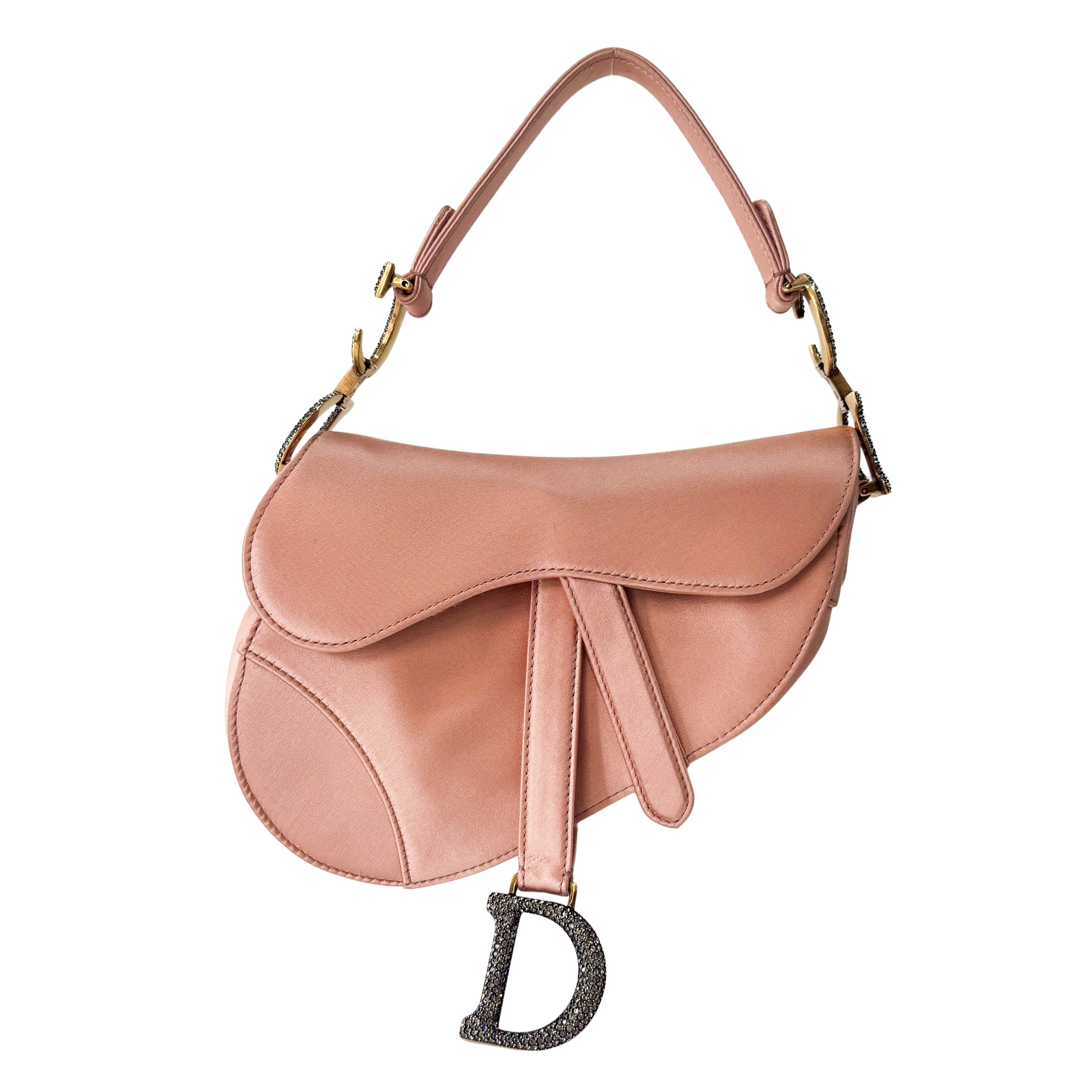 Saddle Mini Pink Satin Handbag