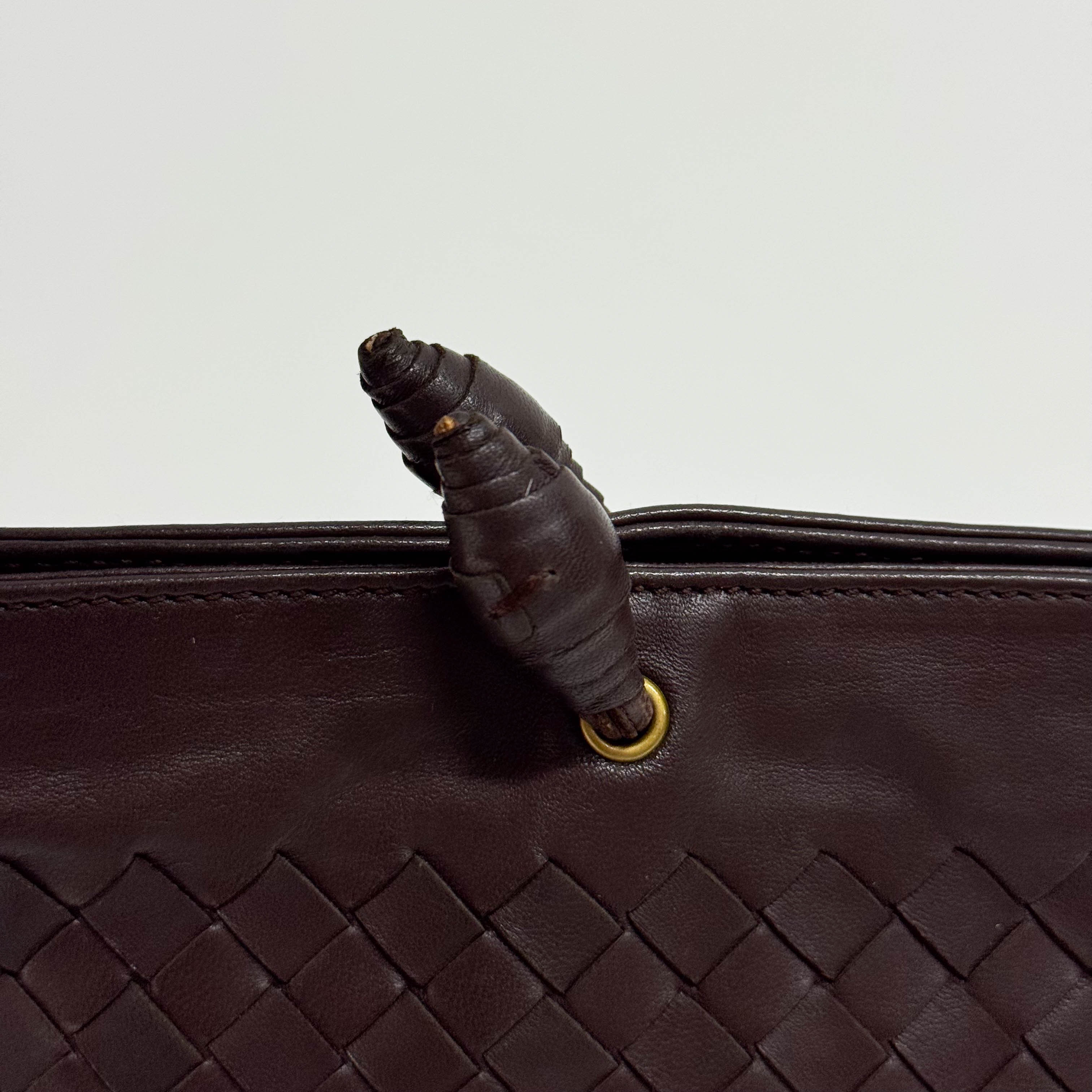 Intrecciato Brown Leather Shoulder Bag