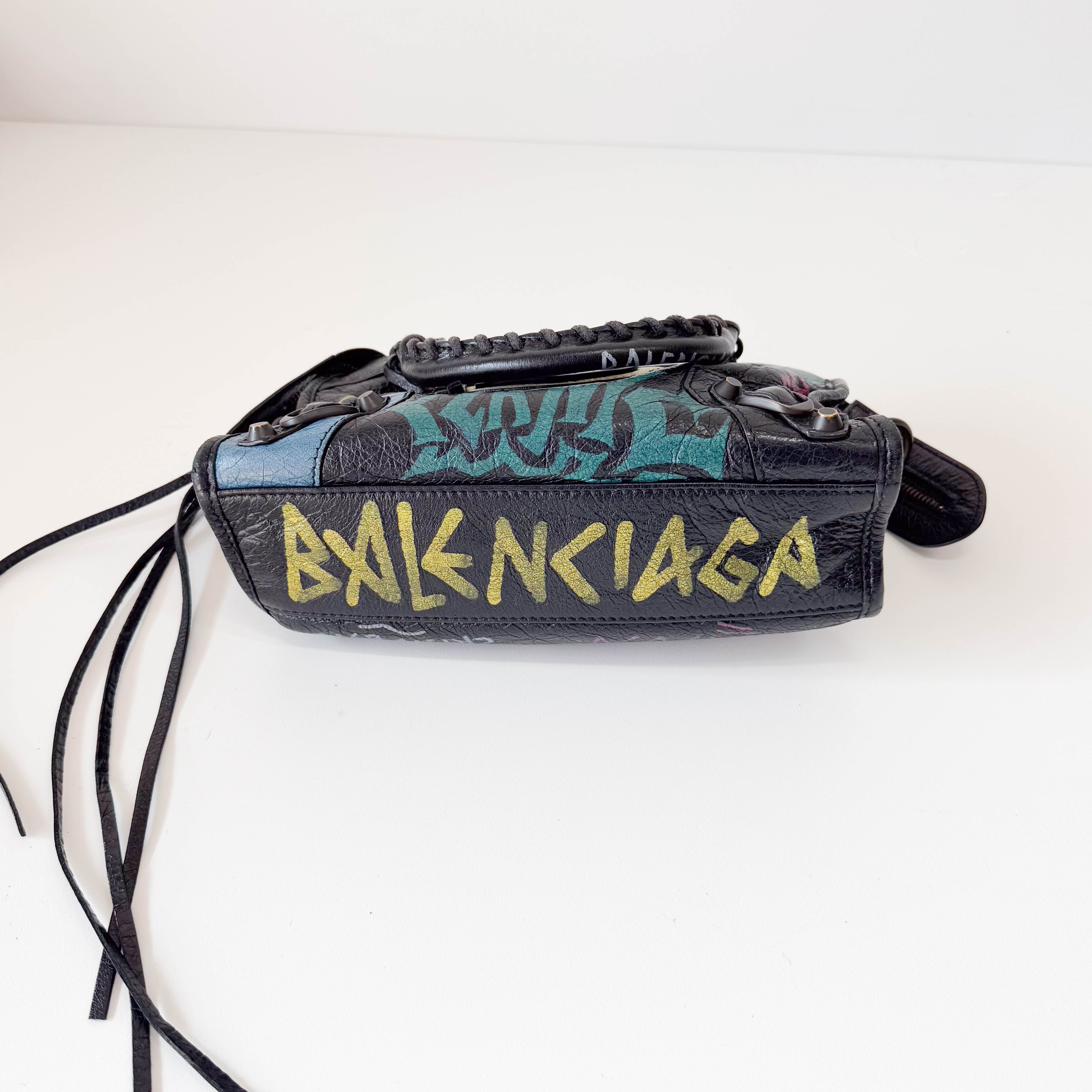 The City Graffiti Mini Black Leather Bag