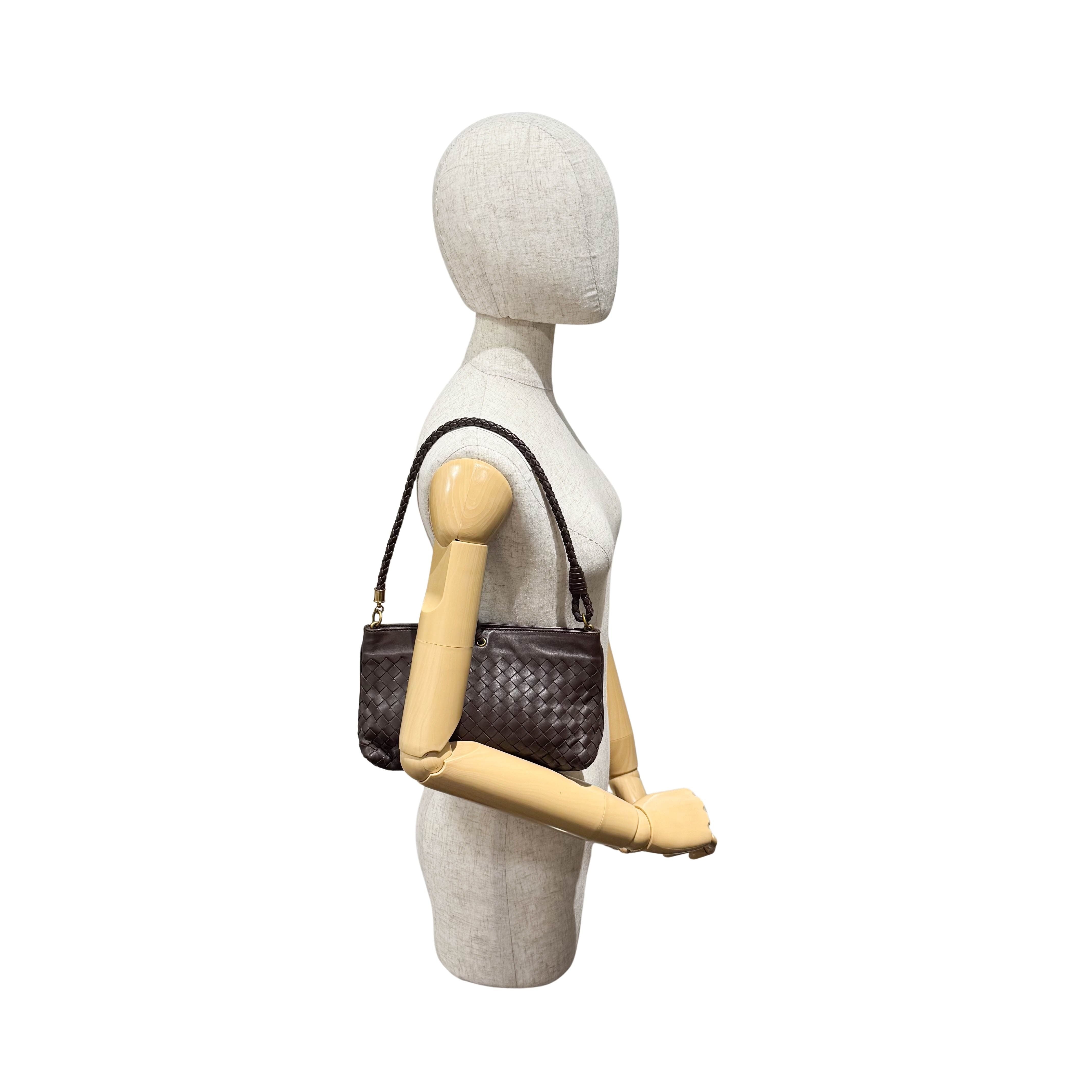 Intrecciato Brown Leather Shoulder Bag