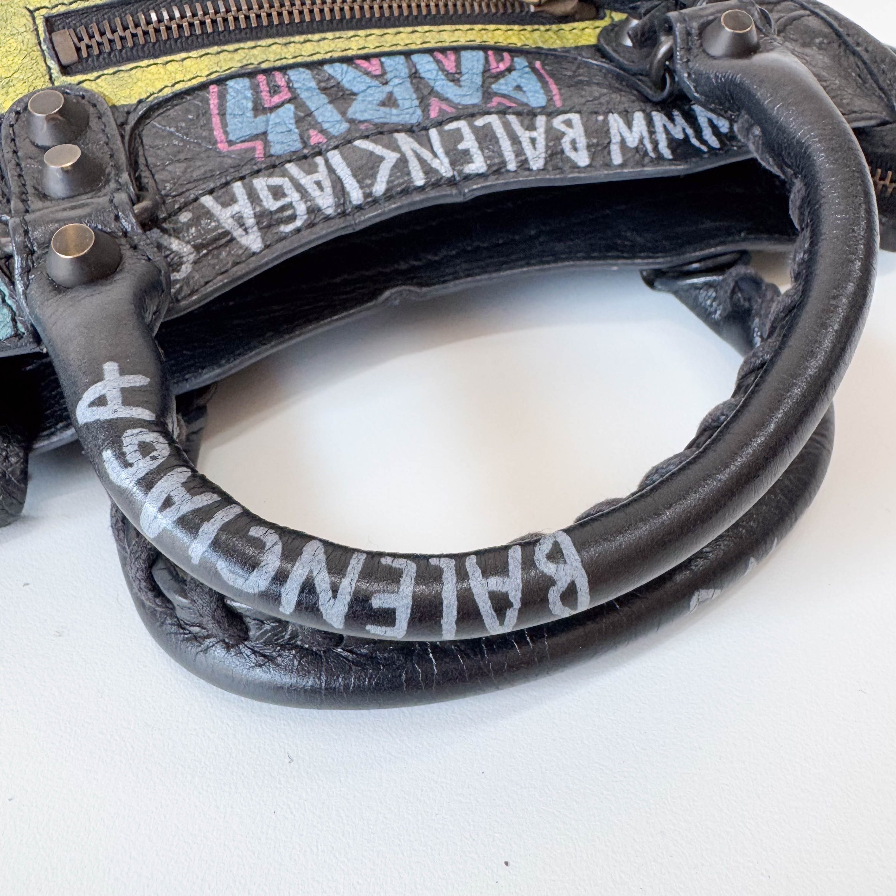 The City Graffiti Mini Black Leather Bag