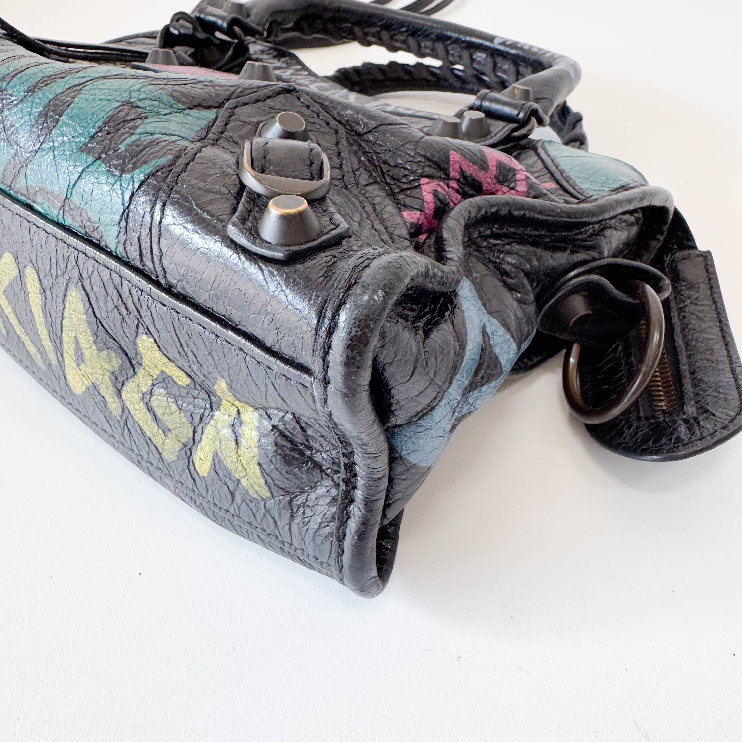 The City Graffiti Mini Black Leather Bag