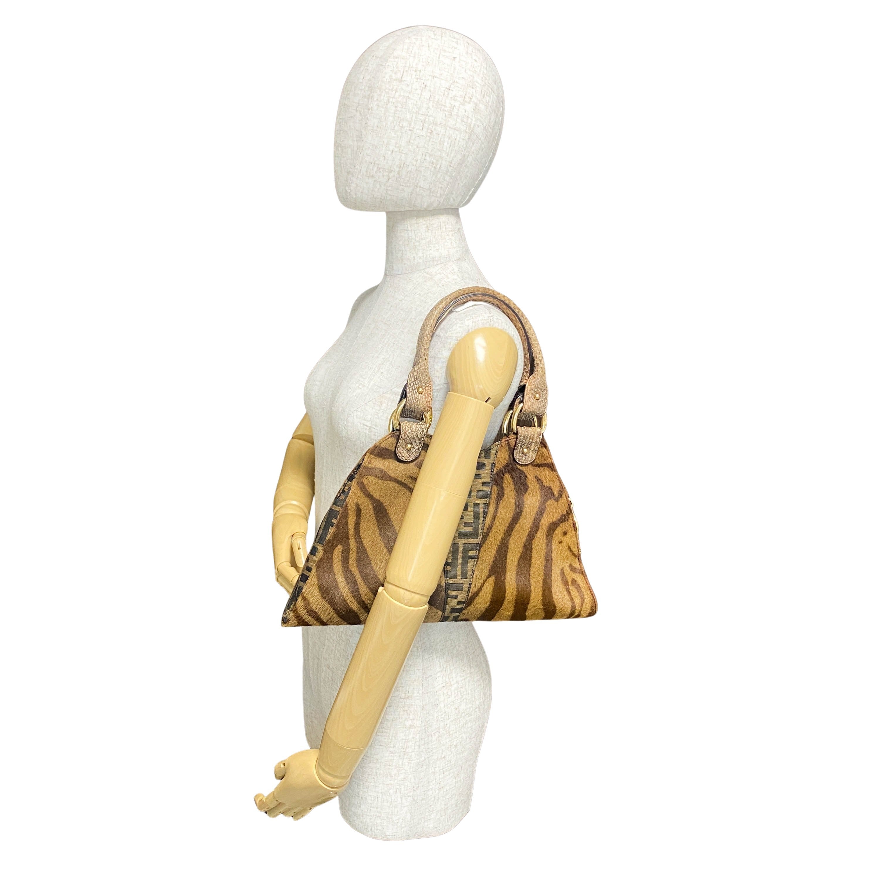 Zucca/Zebra Print Pony Hair Shoulder Bag