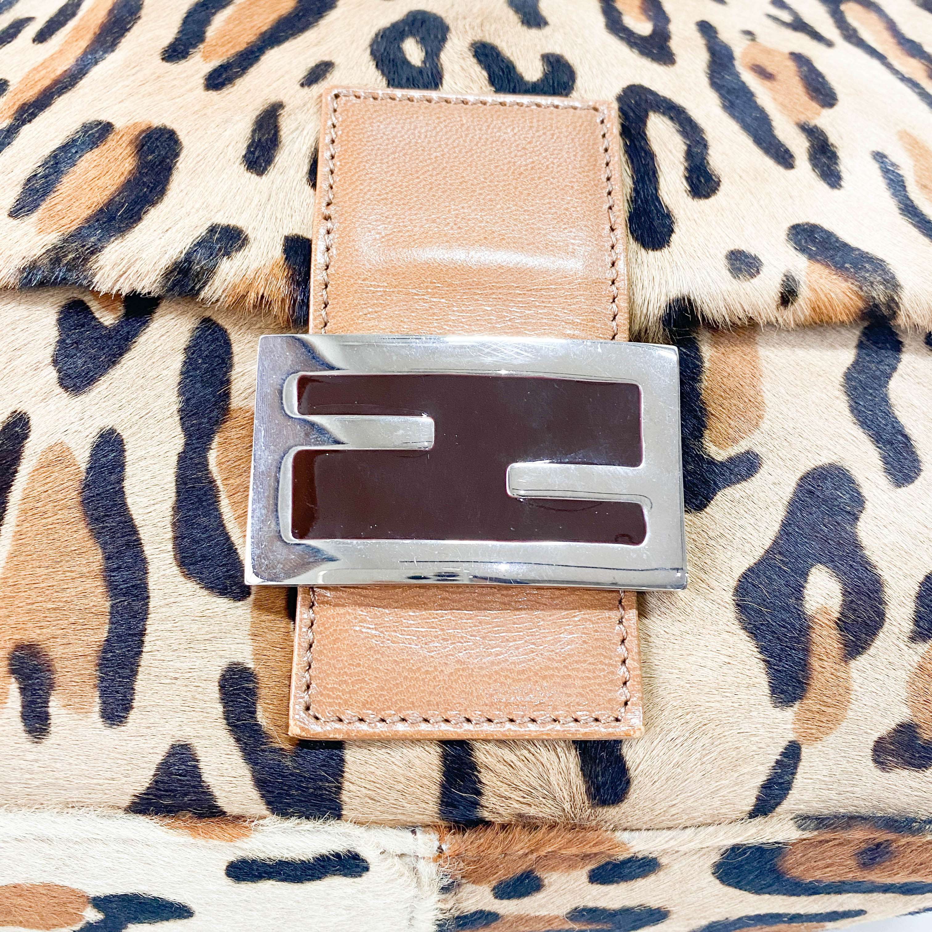 Mamma Baguette Brown Leopard Print Pony Hair Shoulder Bag