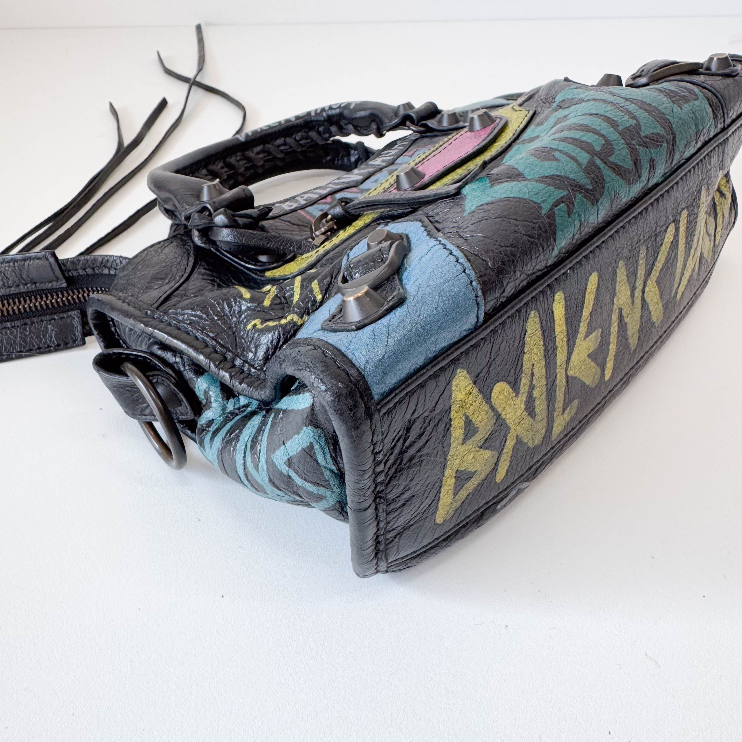 The City Graffiti Mini Black Leather Bag