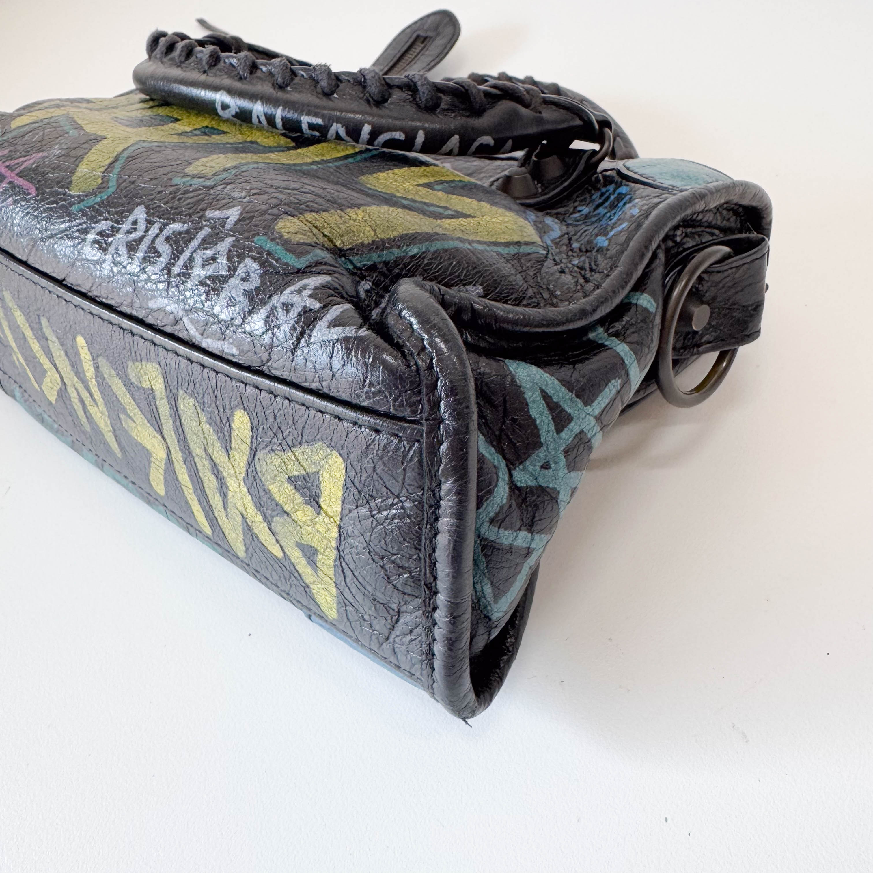 The City Graffiti Mini Black Leather Bag