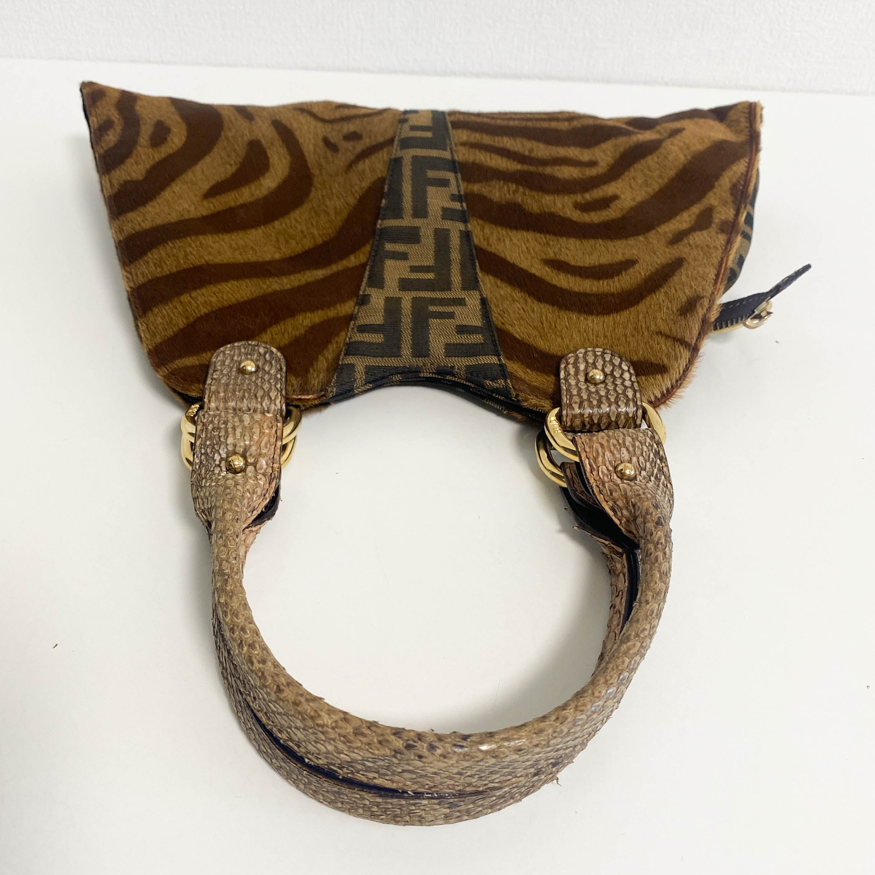 Zucca/Zebra Print Pony Hair Shoulder Bag