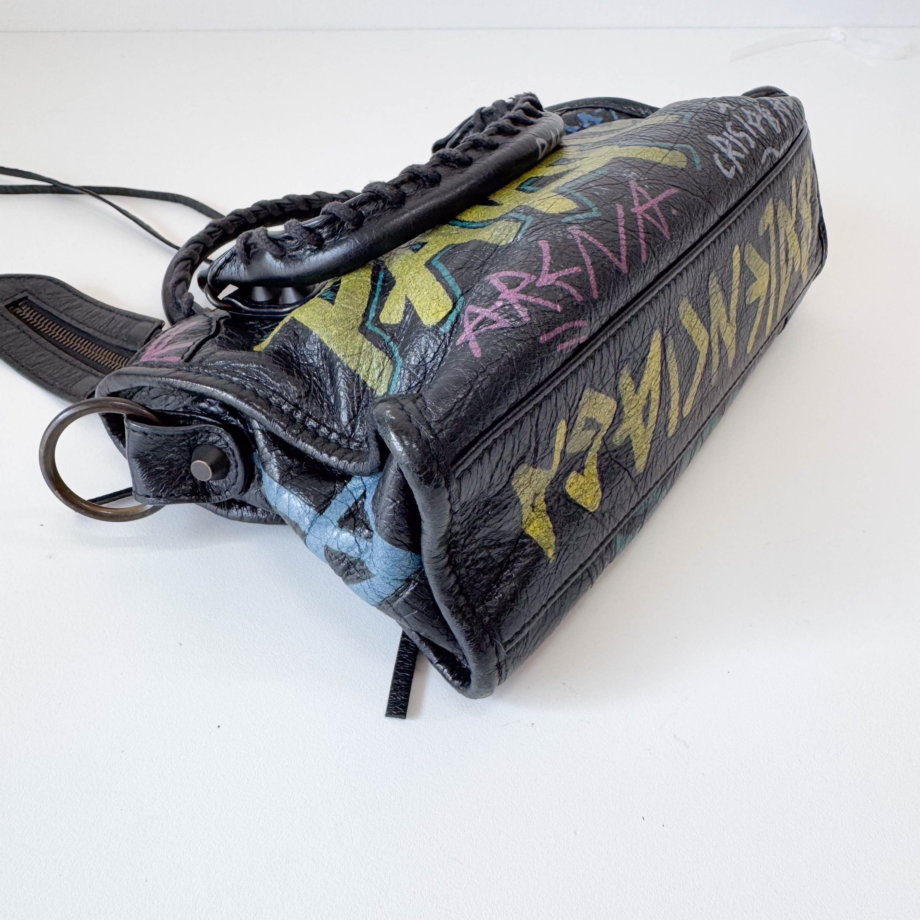 The City Graffiti Mini Black Leather Bag