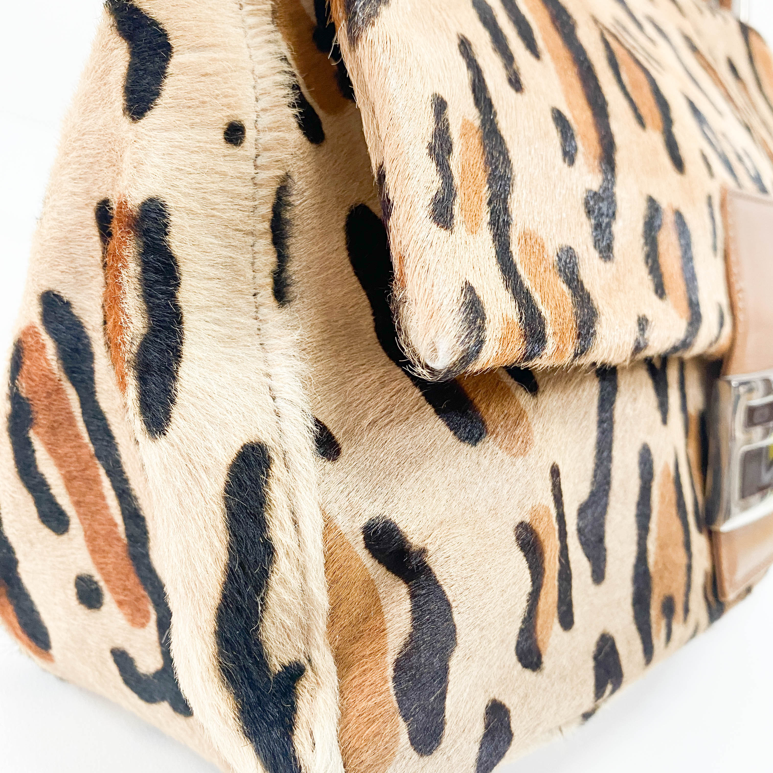Mamma Baguette Brown Leopard Print Pony Hair Shoulder Bag