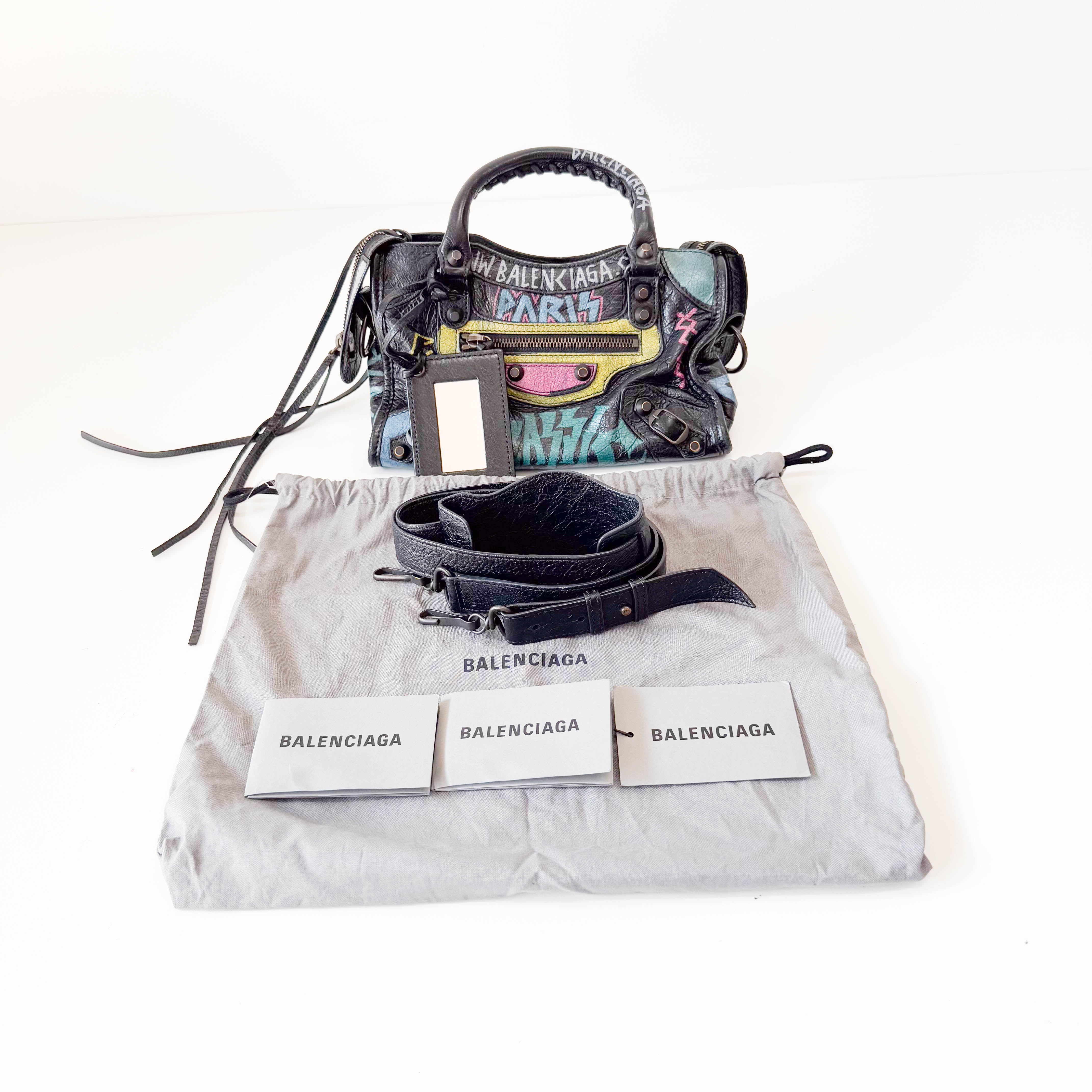 The City Graffiti Mini Black Leather Bag