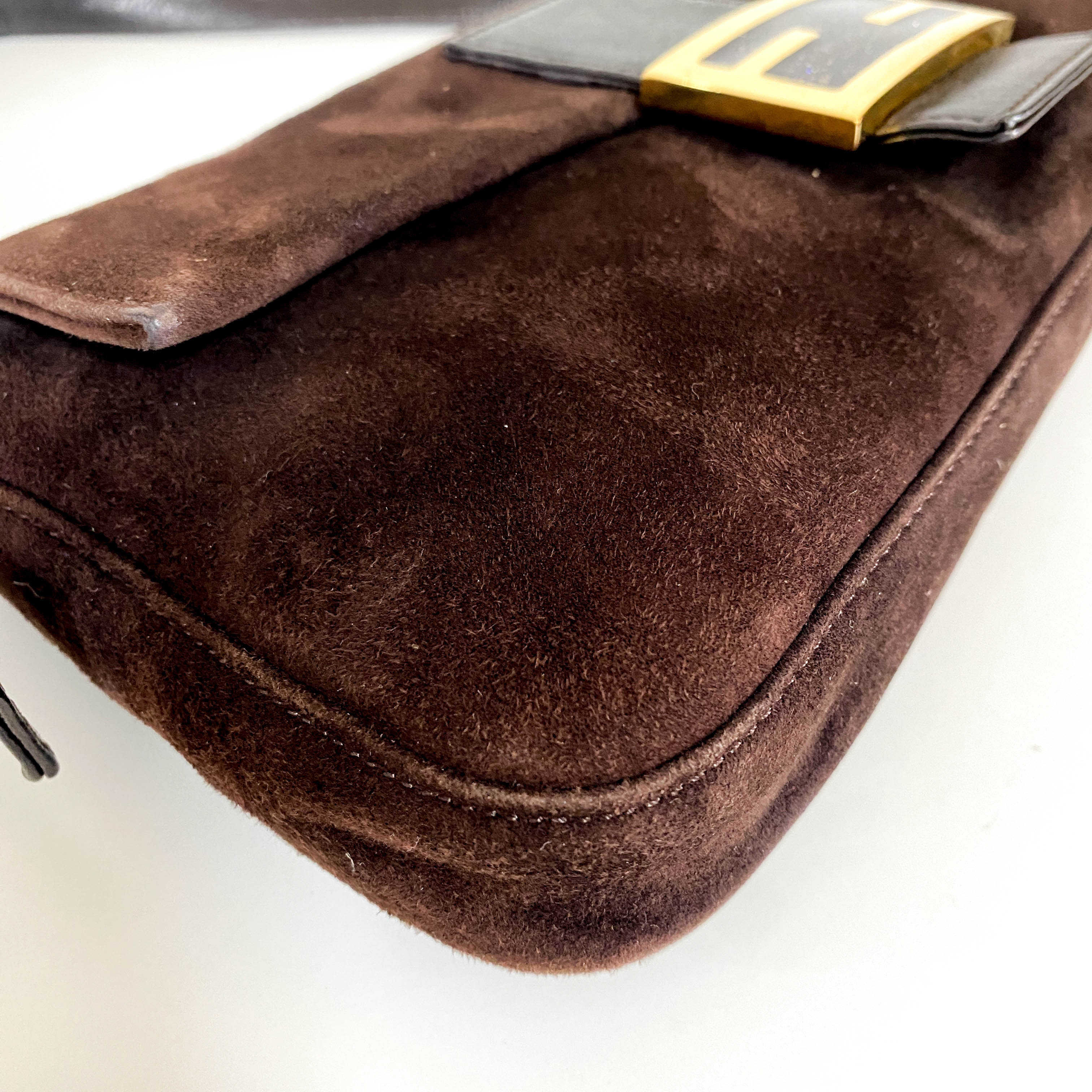 Baguette Brown Suede Shoulder Bag
