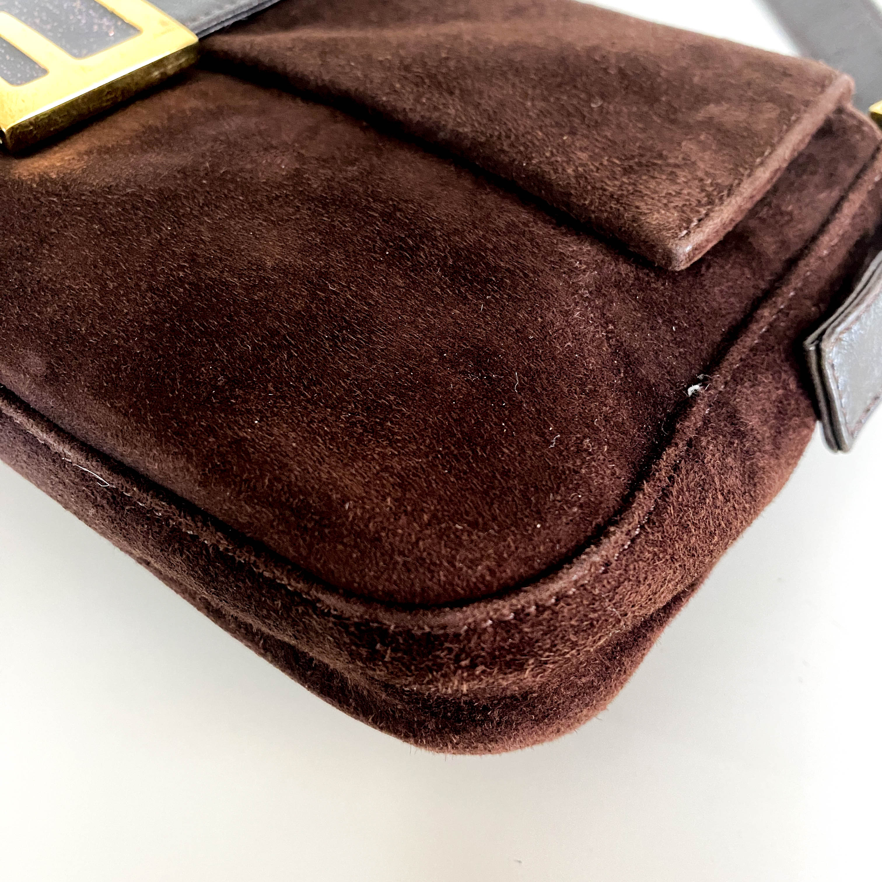 Baguette Brown Suede Shoulder Bag