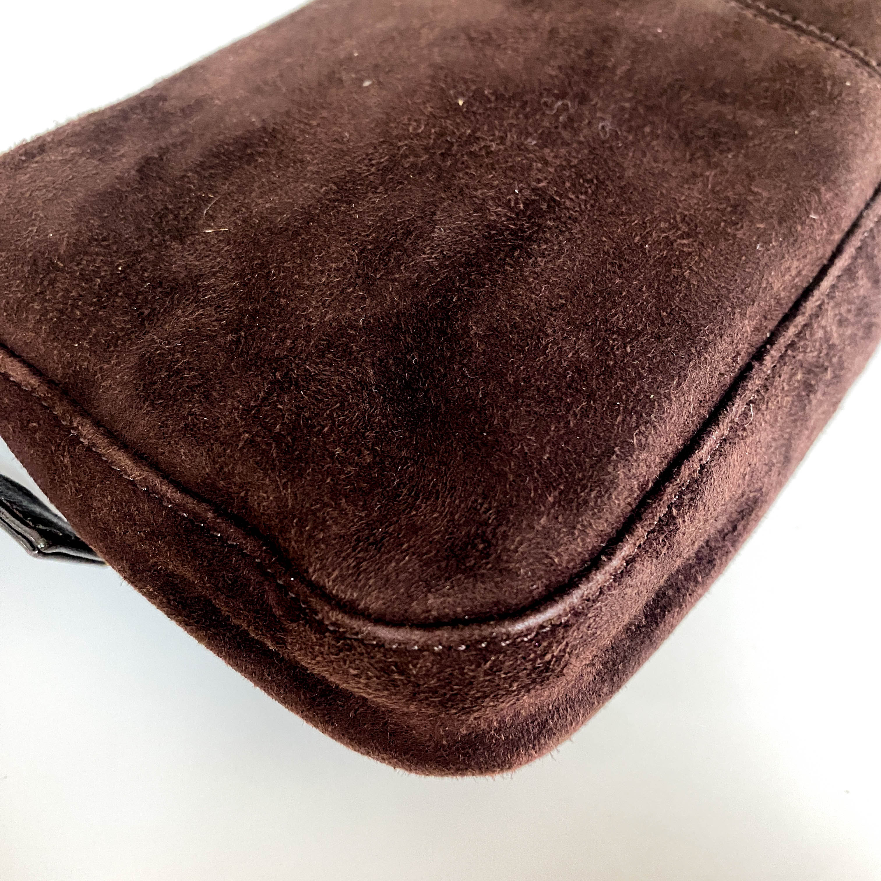 Baguette Brown Suede Shoulder Bag