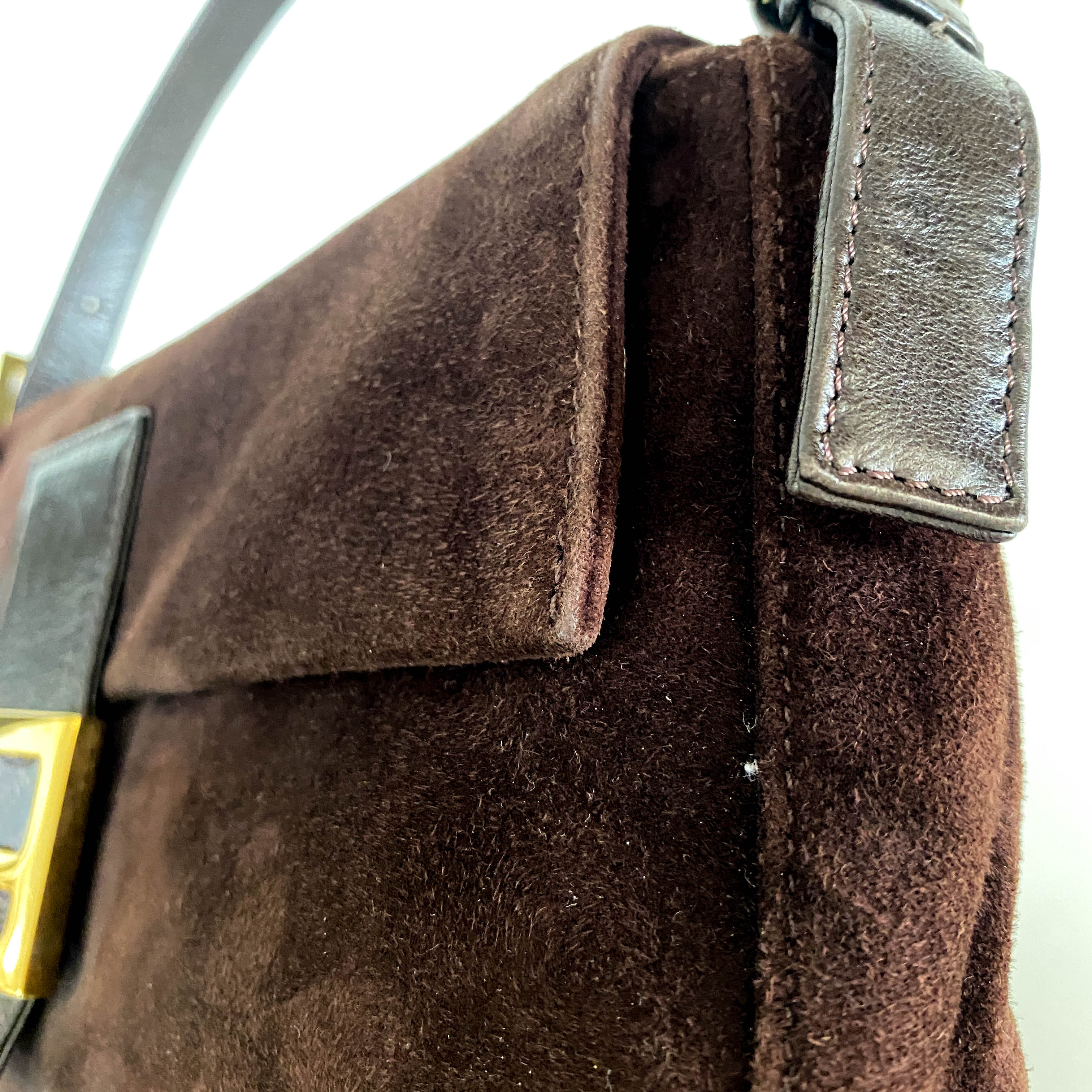 Baguette Brown Suede Shoulder Bag