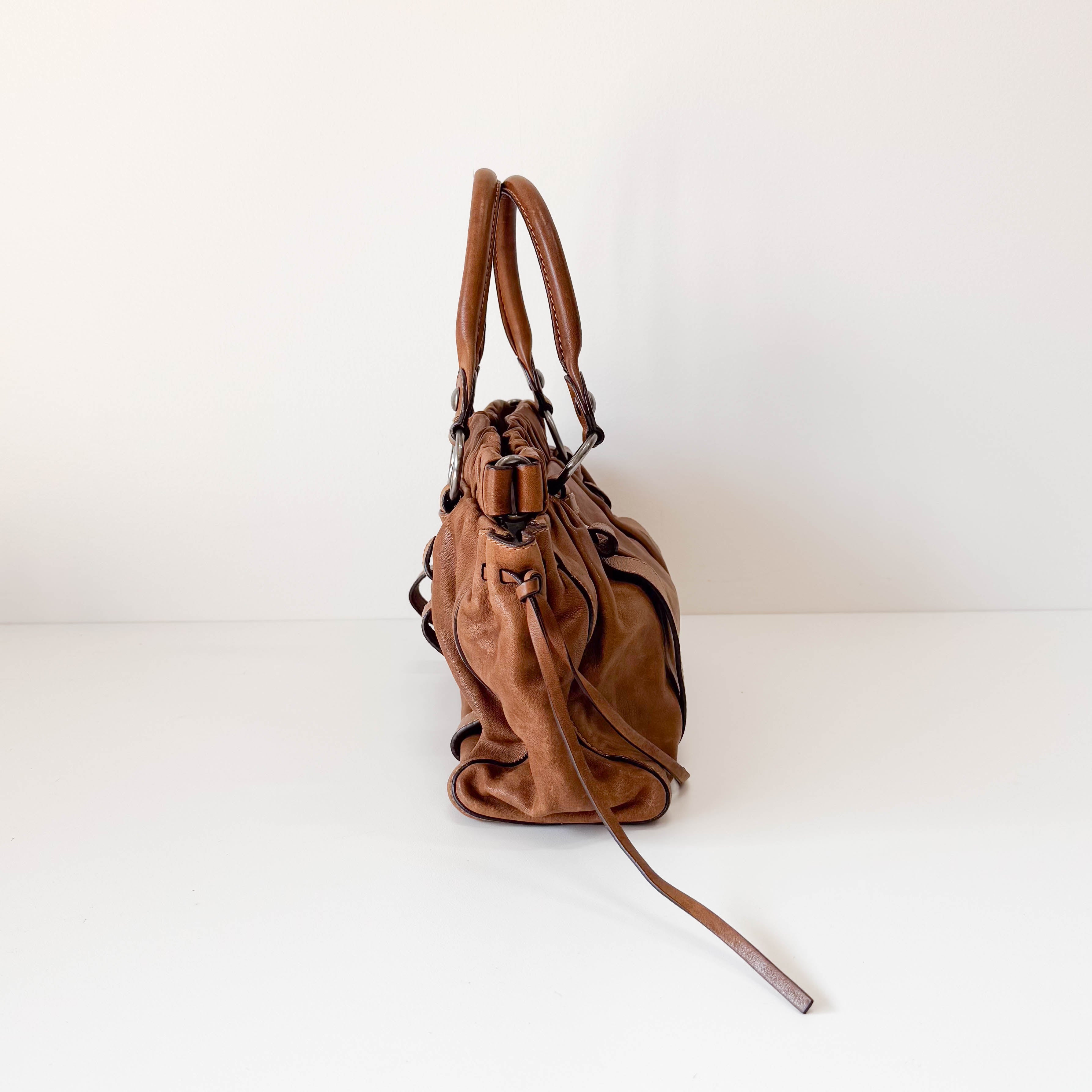 Vitello Brown Leather Handle Bag