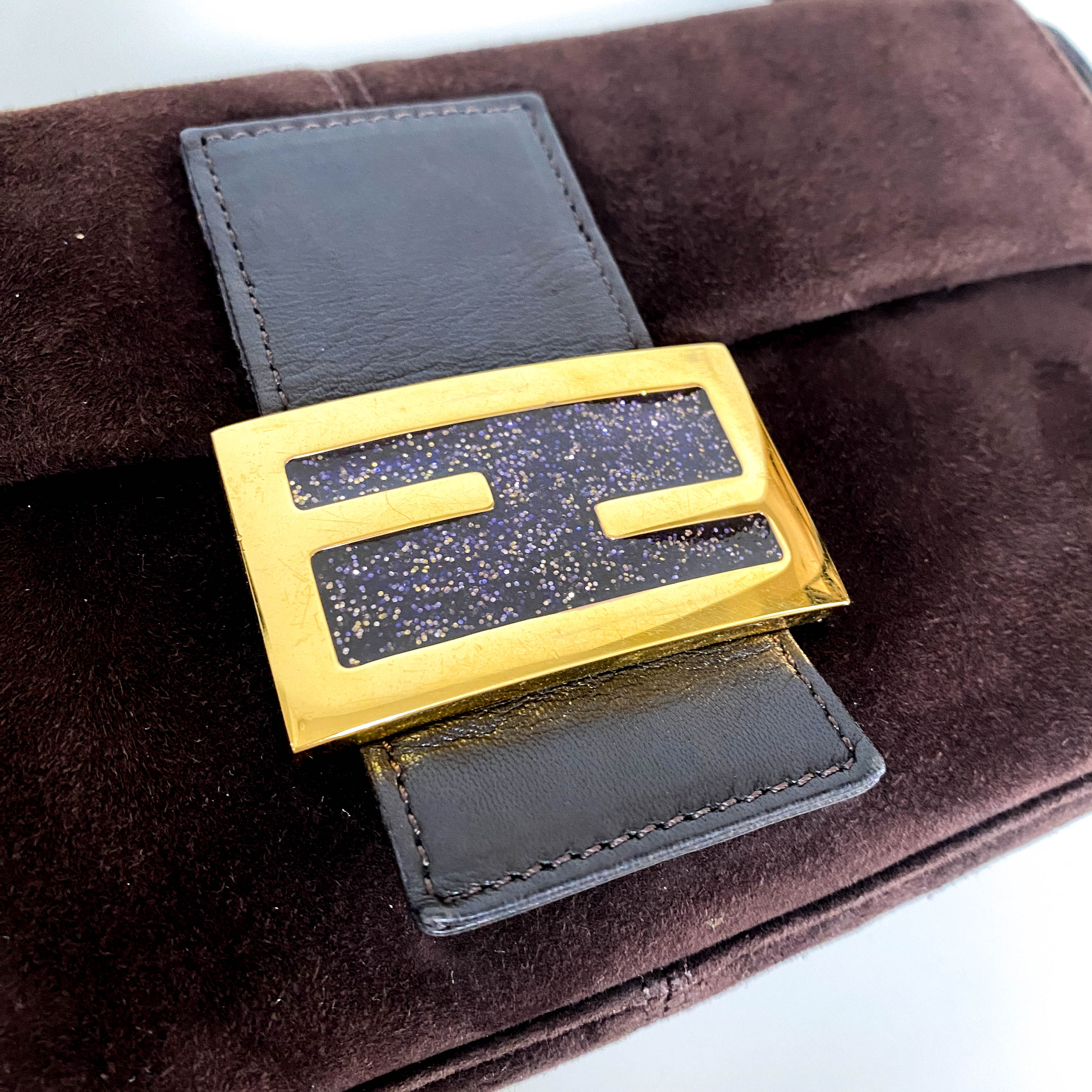 Baguette Brown Suede Shoulder Bag