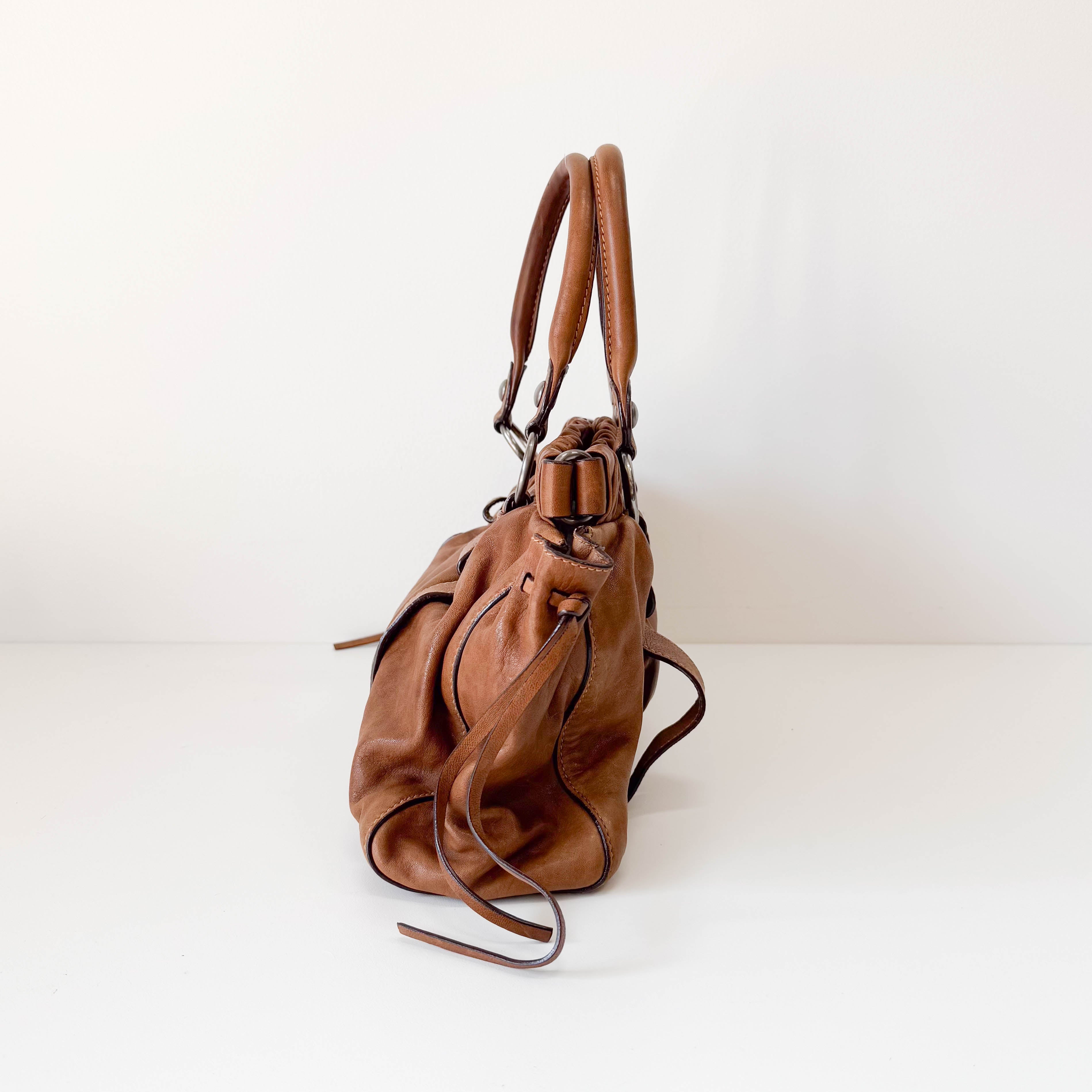 Vitello Brown Leather Handle Bag