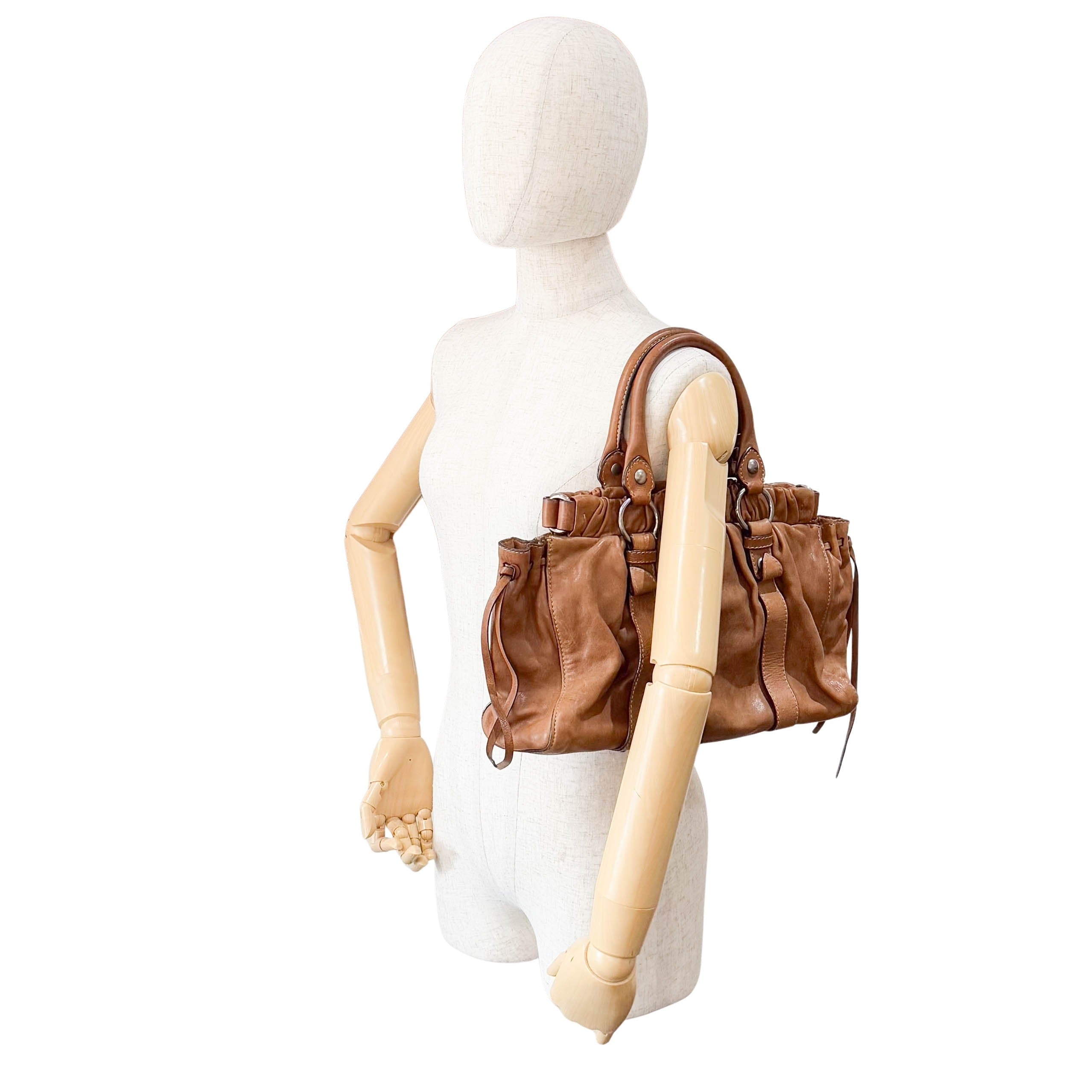 Vitello Brown Leather Handle Bag