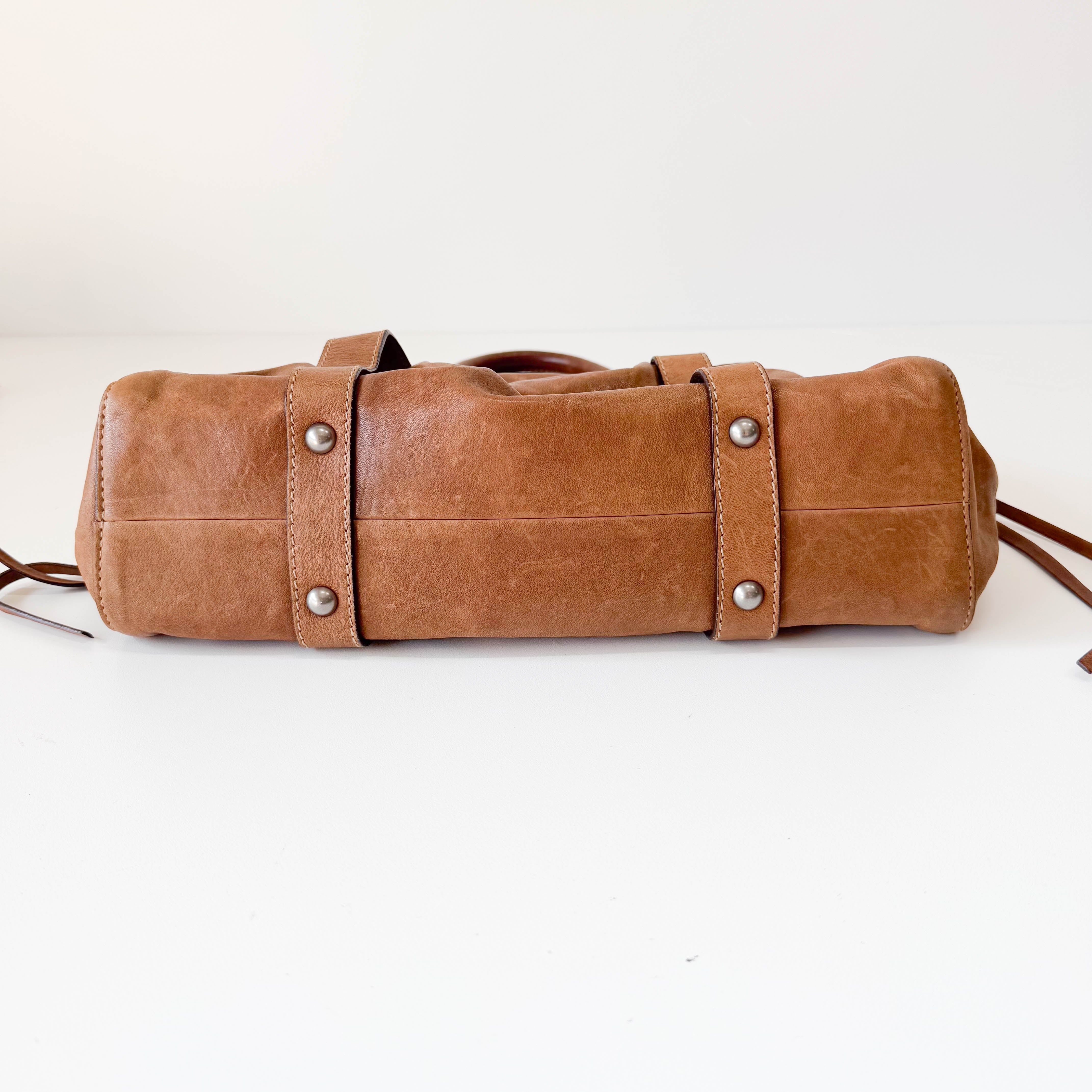 Vitello Brown Leather Handle Bag