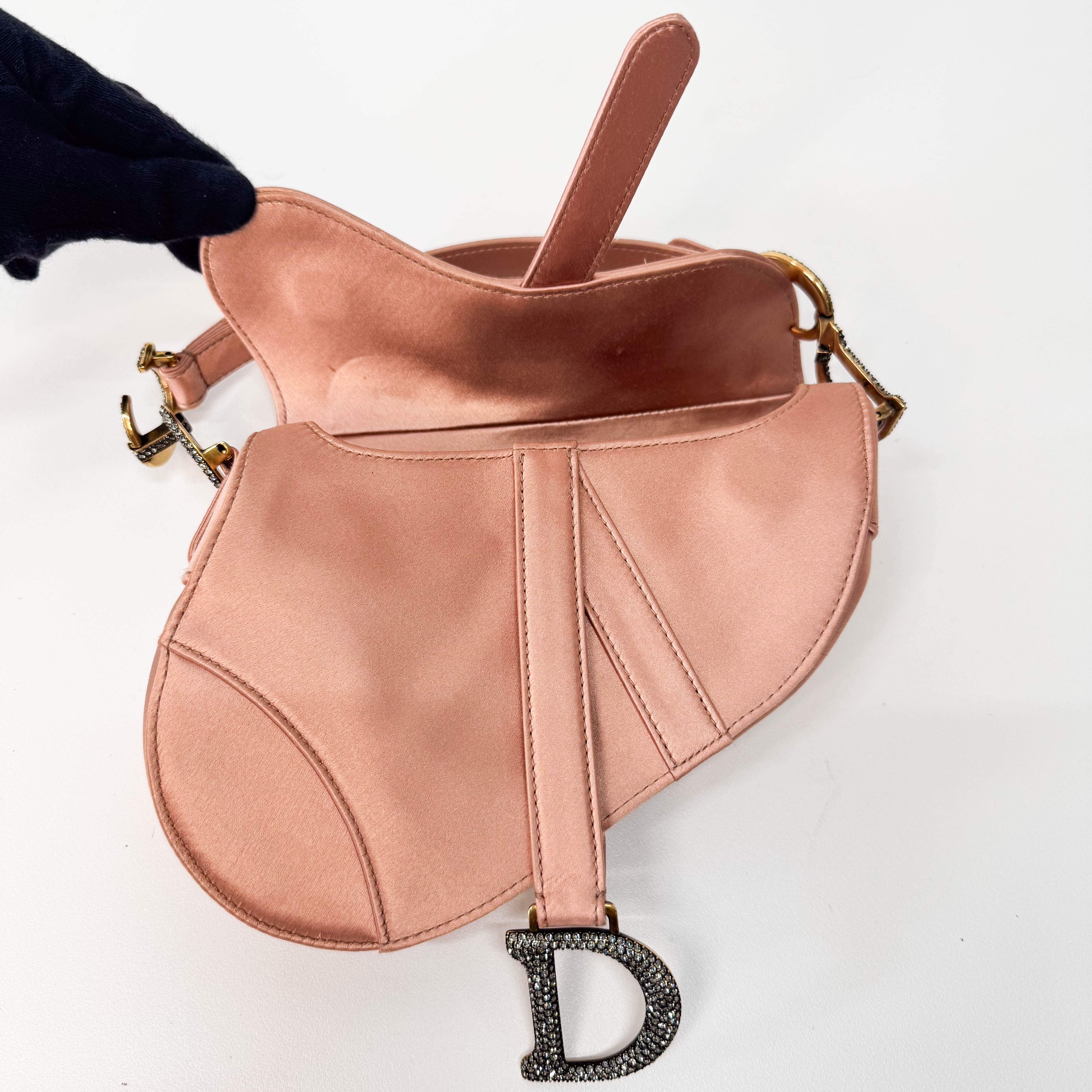 Saddle Mini Pink Satin Handbag