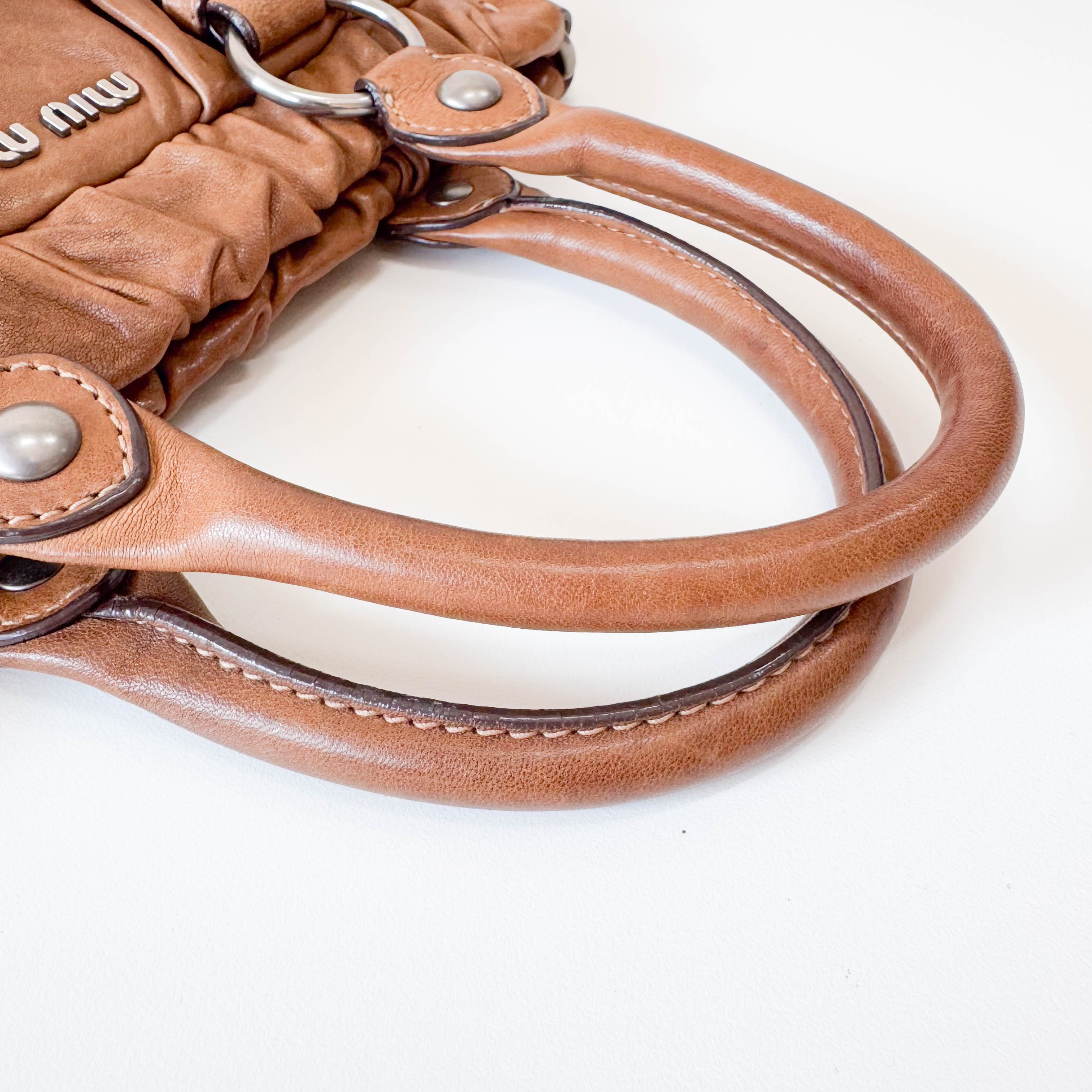 Vitello Brown Leather Handle Bag