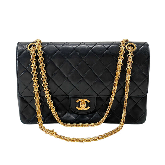 Classic Double Flap Black Matelassé Lambskin Leather Shoulder Bag