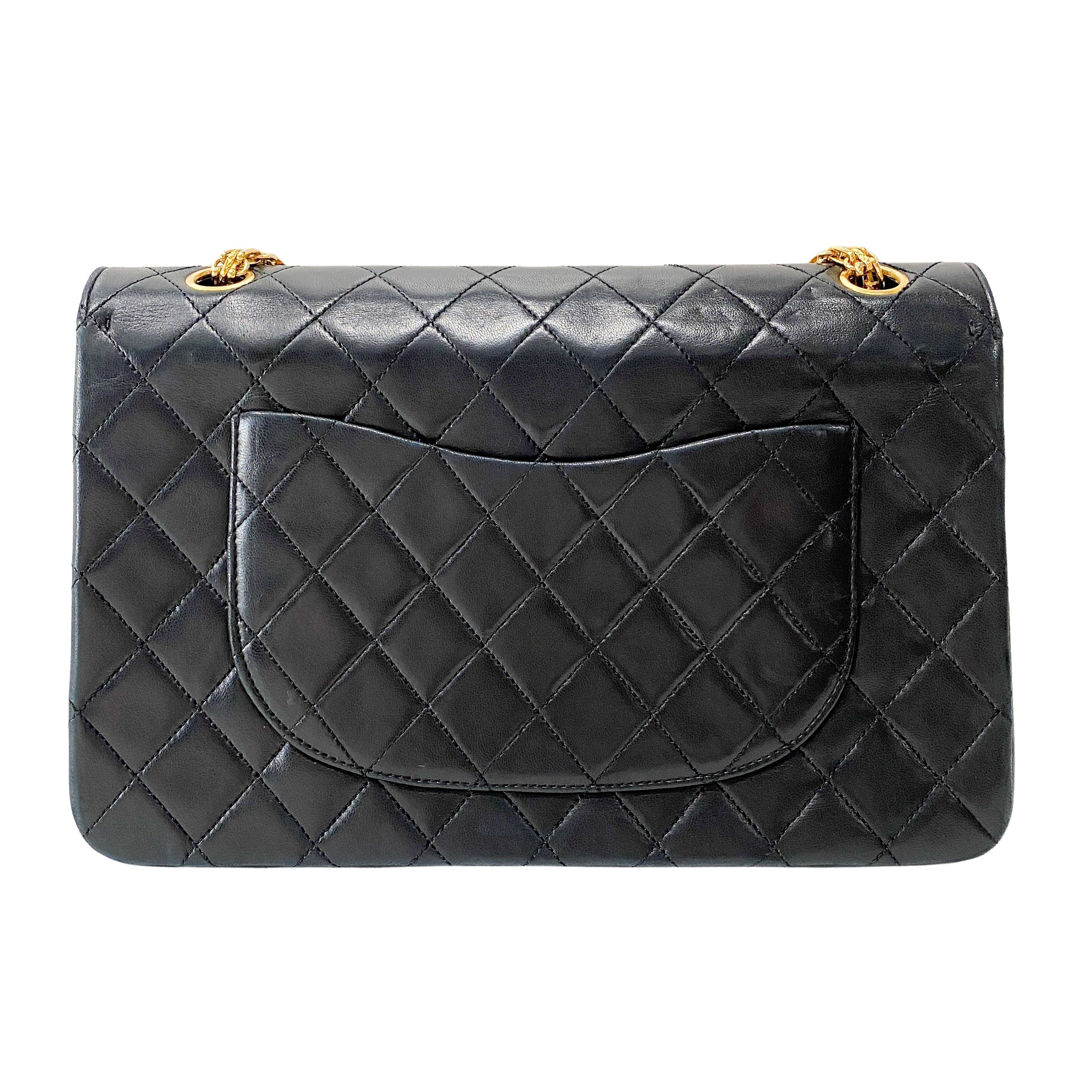 Classic Double Flap Black Matelassé Lambskin Leather Shoulder Bag