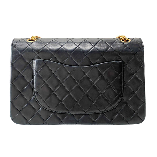 Classic Double Flap Black Matelassé Lambskin Leather Shoulder Bag