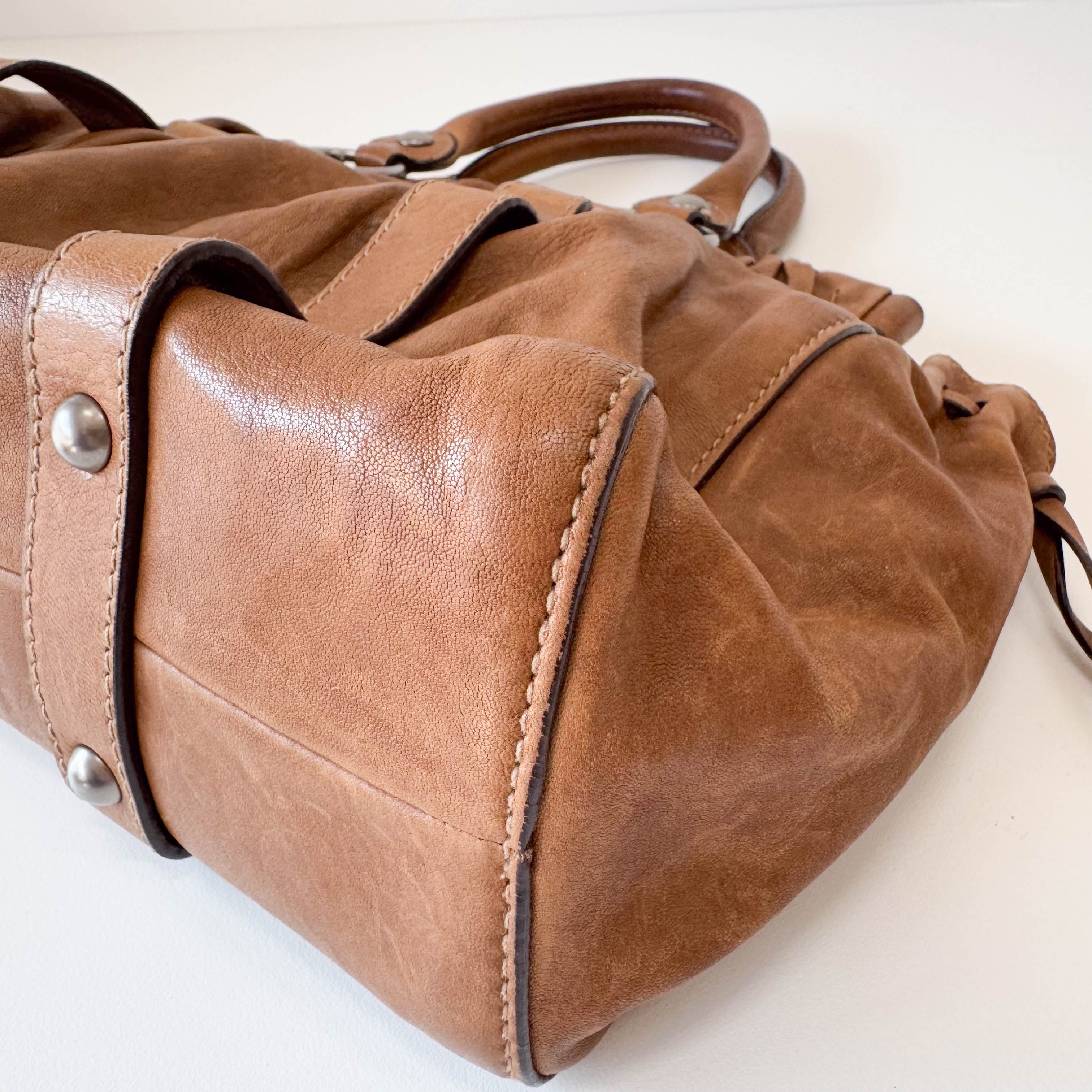 Vitello Brown Leather Handle Bag